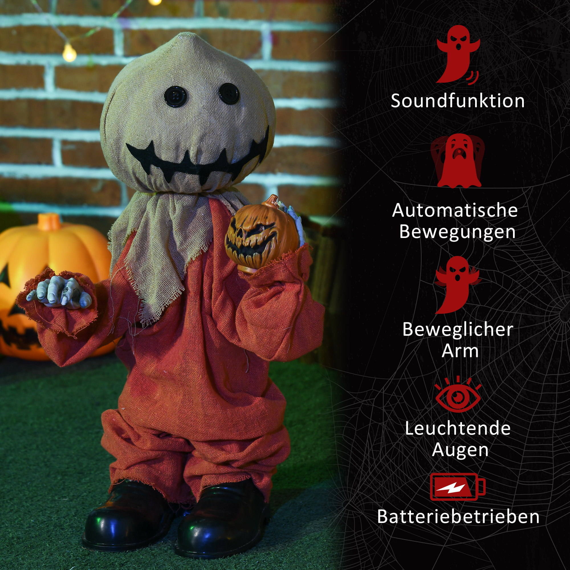 Vogelscheuche Halloween-Dekoration, beweglich, macht Geräusche, batteriebetrieben