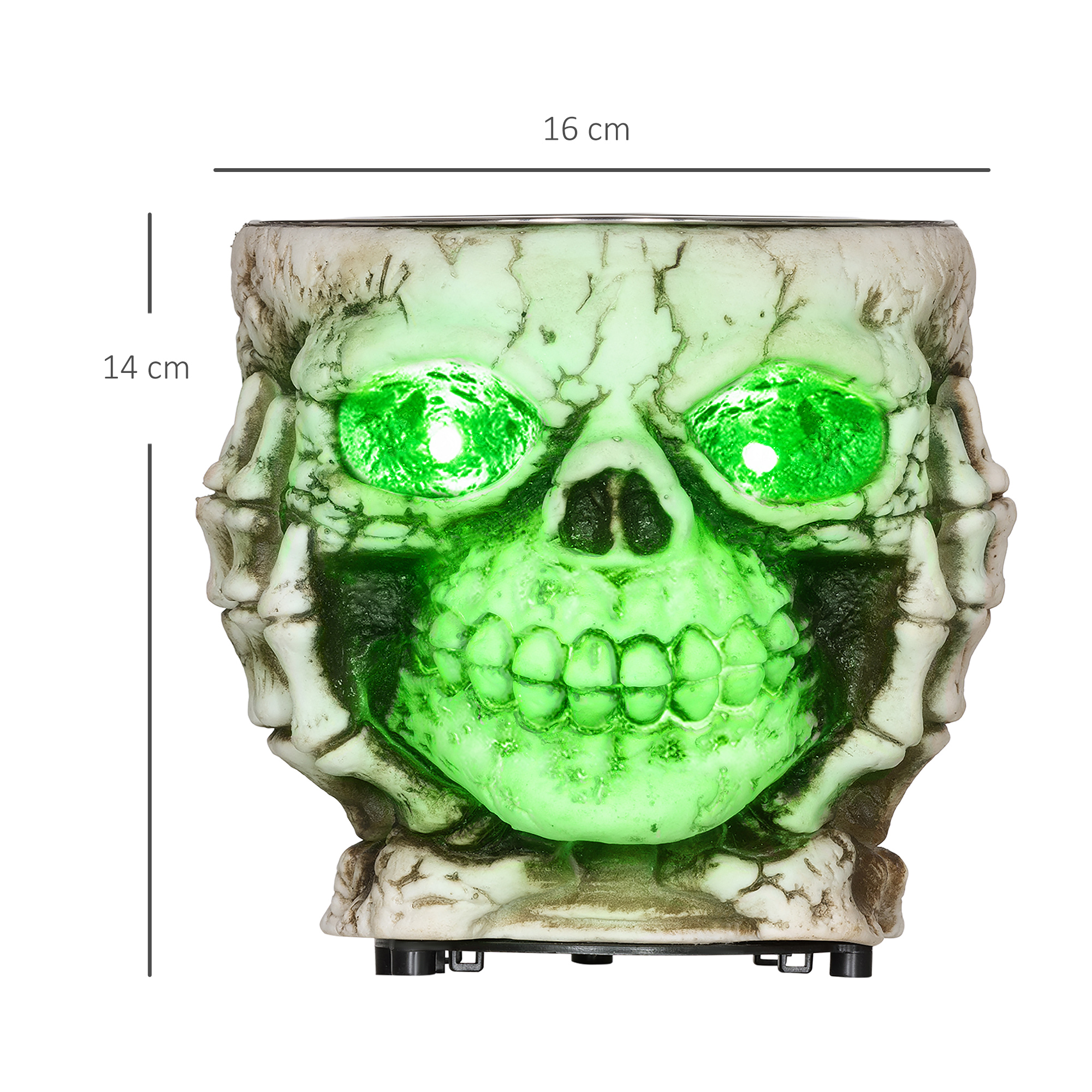Halloweendekoration, Skelett-Süßigkeitenschale, leuchtende Augen, unheimliches Heulen, Grau/Schwarz