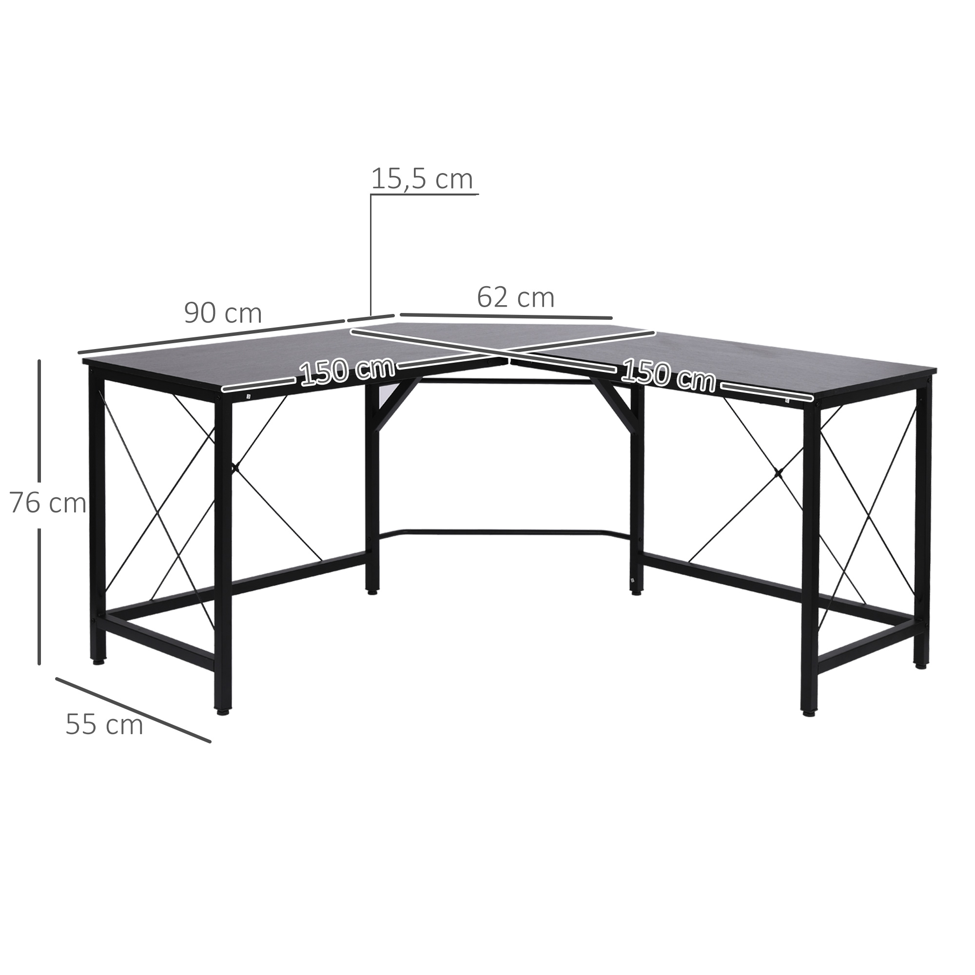 Computertisch Schreibtisch L-Form Eckschreibtisch Winkelschreibtisch MDF Schwarz 150 x 150 x 76 cm
