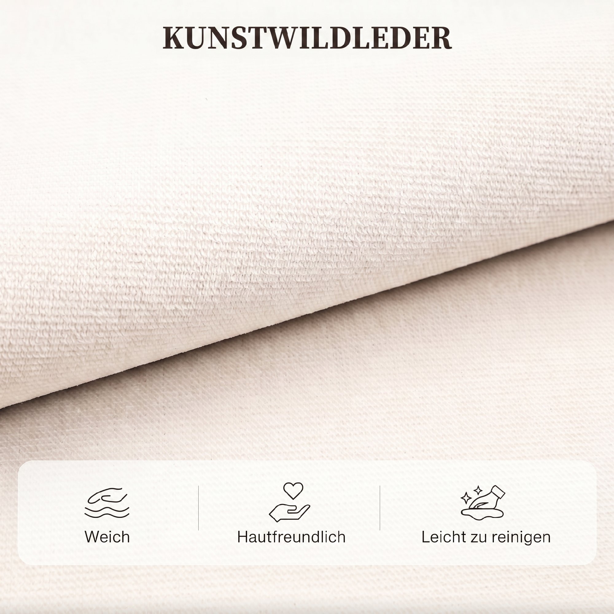 Schlafsofa mit Umkehrbarer Chaiselongue, L-förmiges 3-Sitzer Sofa aus Veloursbezug, Cremeweiß