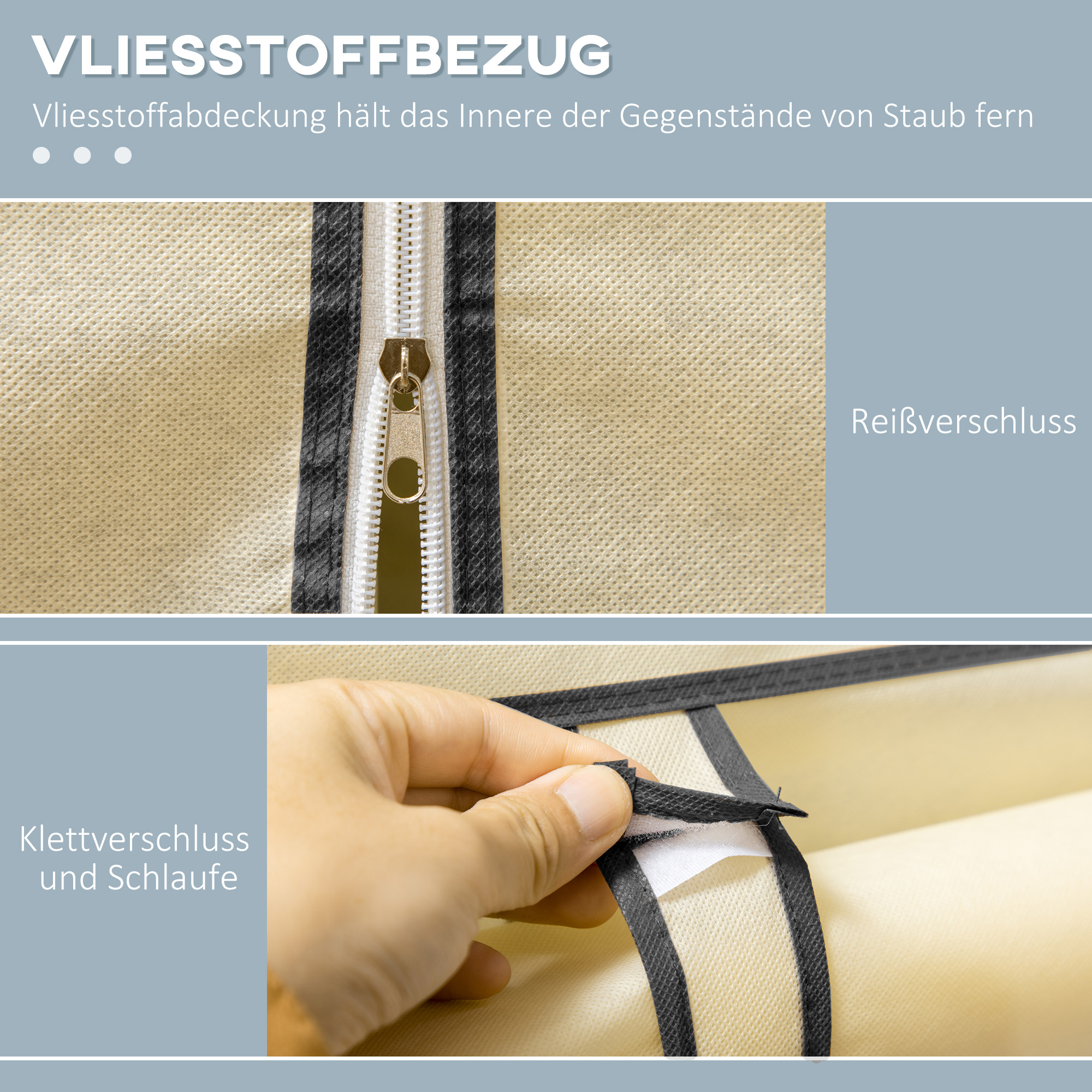 Schrank aus Stoff, Aufbewahrungslösung, 8 Regale, 2 Kleiderstangen, Cremeweiß