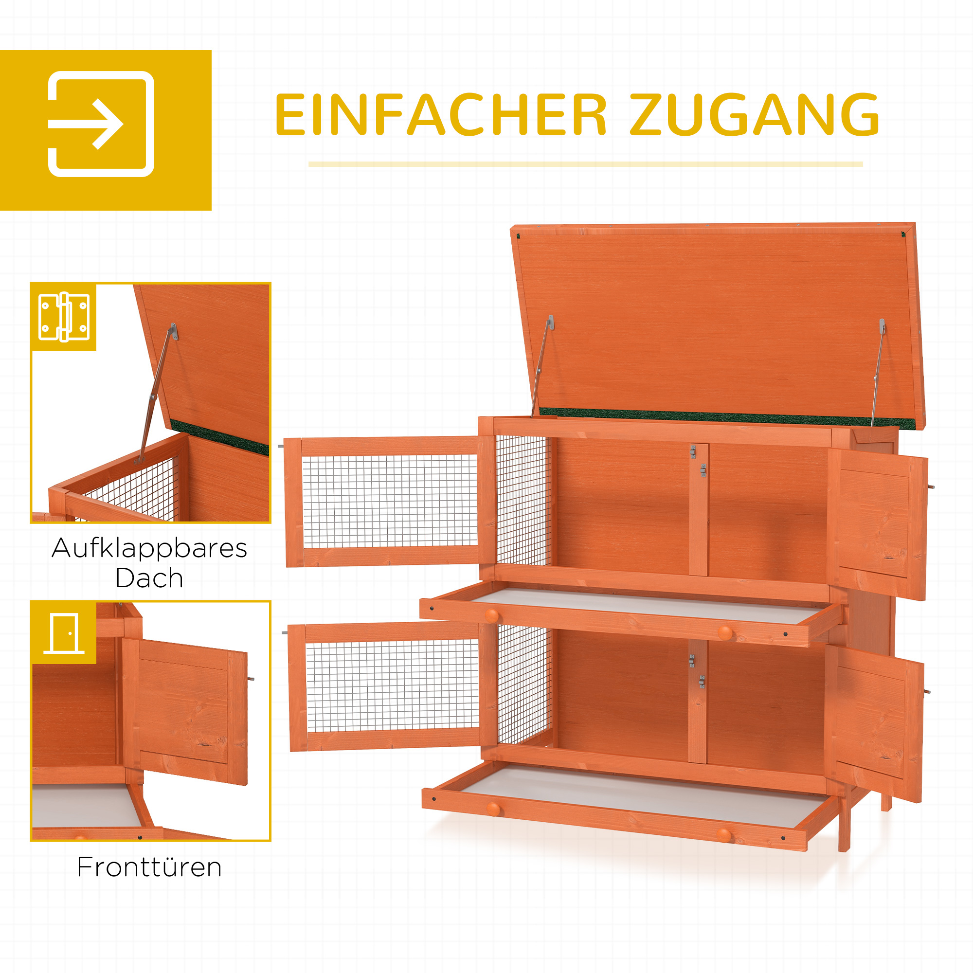 Kleintierstall 2 Ebenen wetterbeständig Tannenholz Grün + Natur