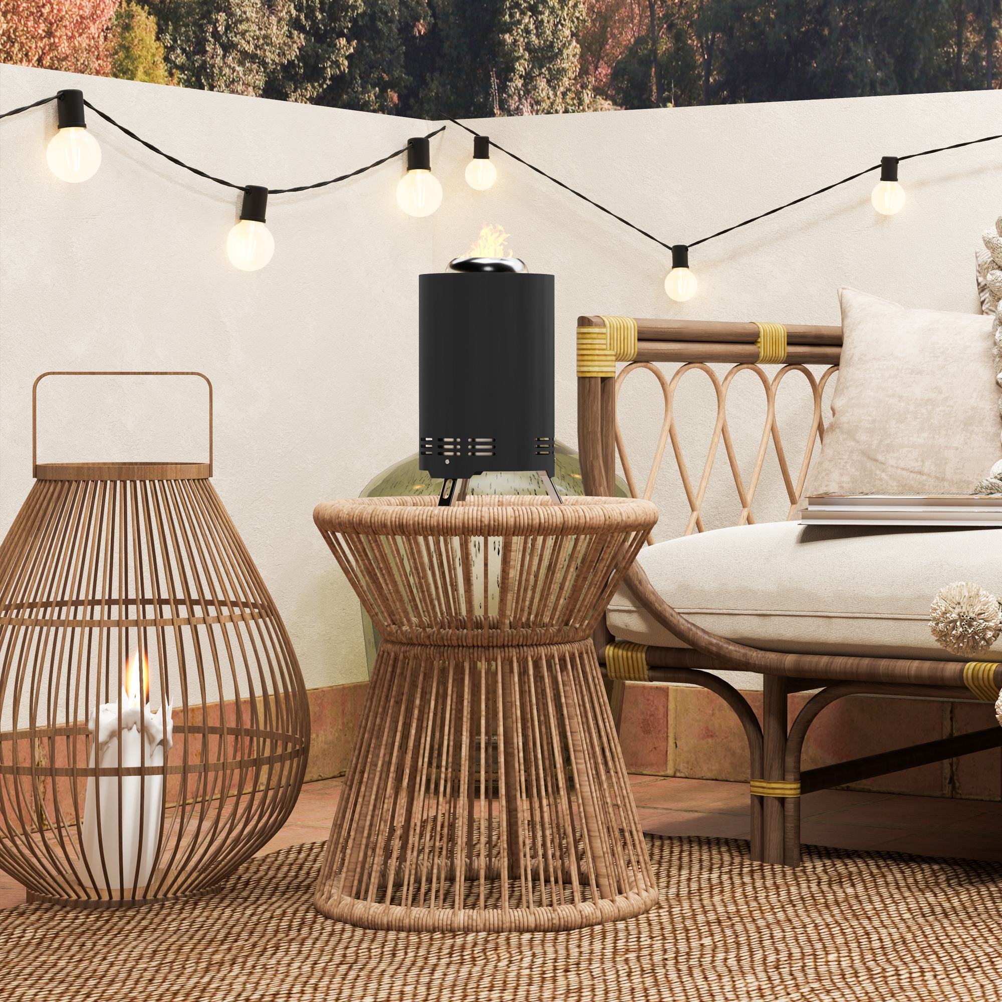 Feuerschale Ø16x25cm aus Edelstahl Feuerstelle mit Schürhaken Rauchfreie Feuerschalen Schwarz