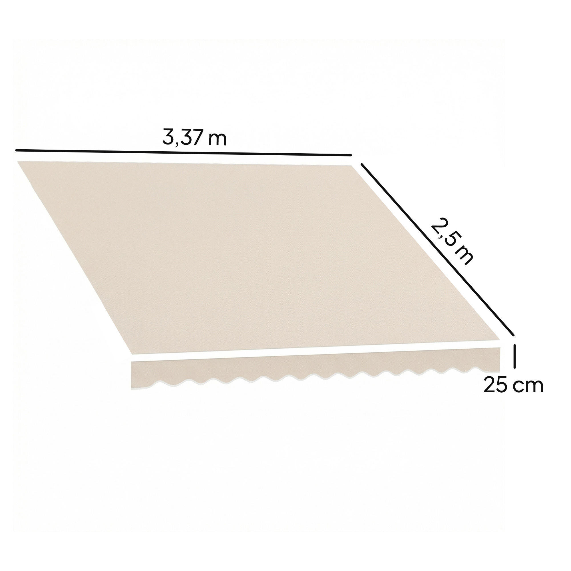 Ersatzstoff für Markise - Sonnenschutzdach UPF 50+ für 3,5 x 2,5 m Rahmen, Cremeweiß