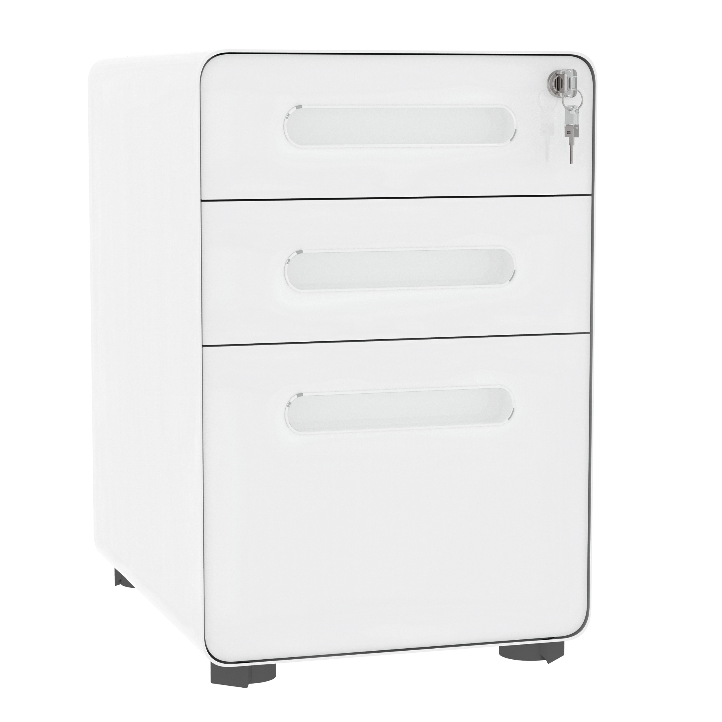 Rollcontainer, Aktenschrank, Bürocontainer mit 3 Schubladen, Büroschrank, Aufbewahrung, Container, Stahl, Weiß, 39 x 48 x 59 cm