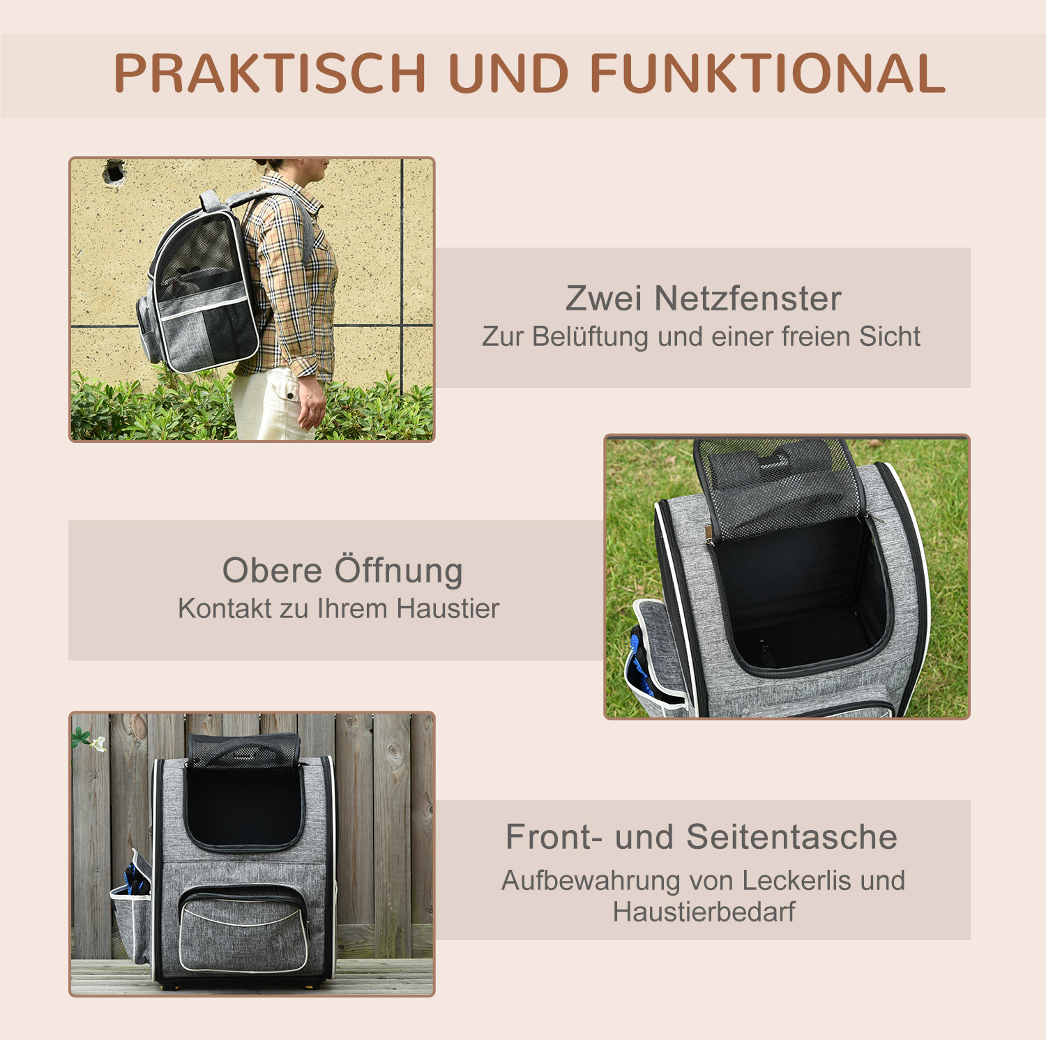 2-in-1 Hundetransporttasche Oxfordstoff Grau + Weiß + Schwarz