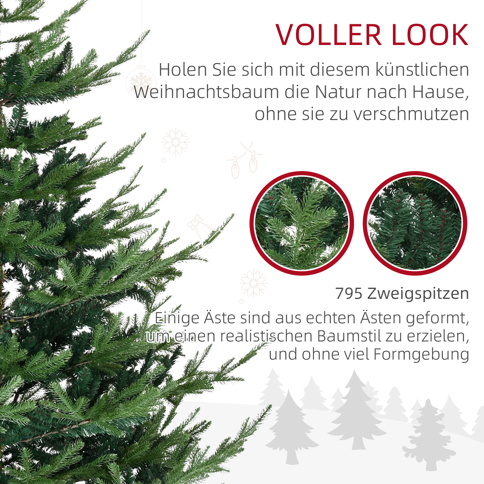 Künstlicher Weihnachtsbaum 180 cm Kieferbaum künstlich mit 795 Spitzen, klappbar Füße Stahlrahmen