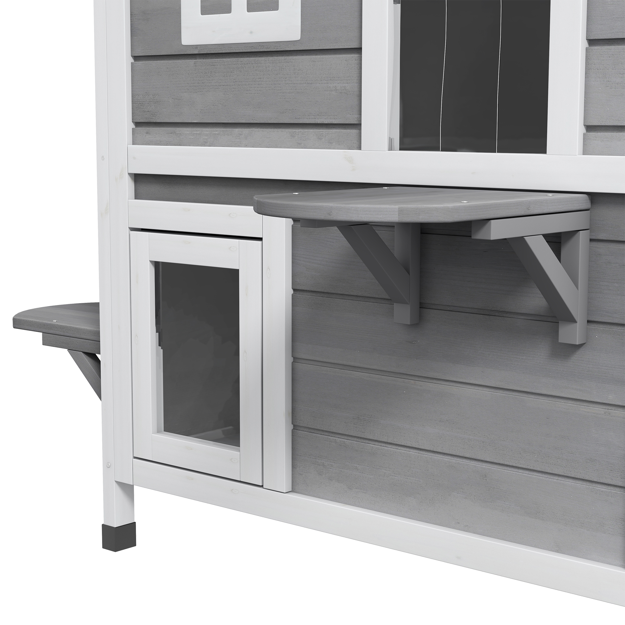 Katzenhaus aus Holz 2-Etagen Winterfest wasserdicht Katzenhütte mit Asphaltdach klappbarem Deckel Treppe Katzenhöhle Outdoor Schutzhütte für Draußen Garten Balkon 78 x 55,5 x 91 cm Grau