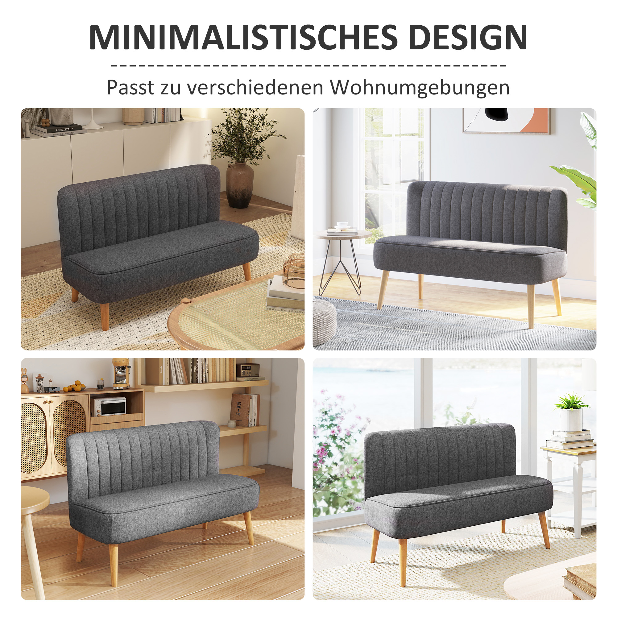 2-Sitzer Sofa, weiche Polsterung, pflegeleichter Bezug, bis 150 kg, 117 x 56,5 x 77 cm, Hellgrau