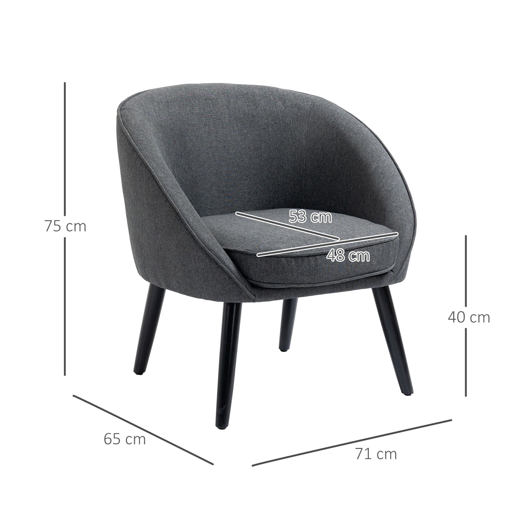 Loungesessel Cocktailsessel bis 150 kg, Leinen-Optik Holz Grau 71 x 65 x 75 cm