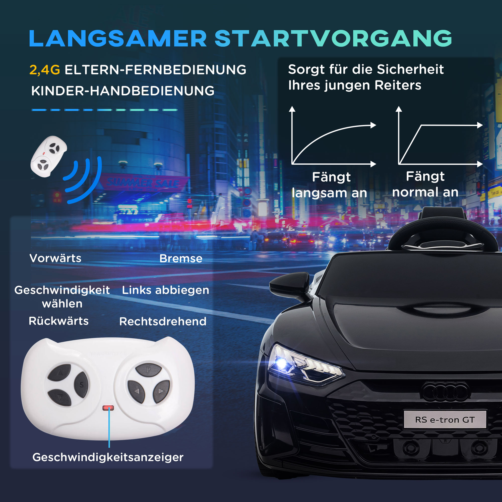 Kinderauto, Elektroauto, Audi, mit Sicherheitsgurt, Fernbedienung, Licht, schwarz, 103 x 58 x 41cm