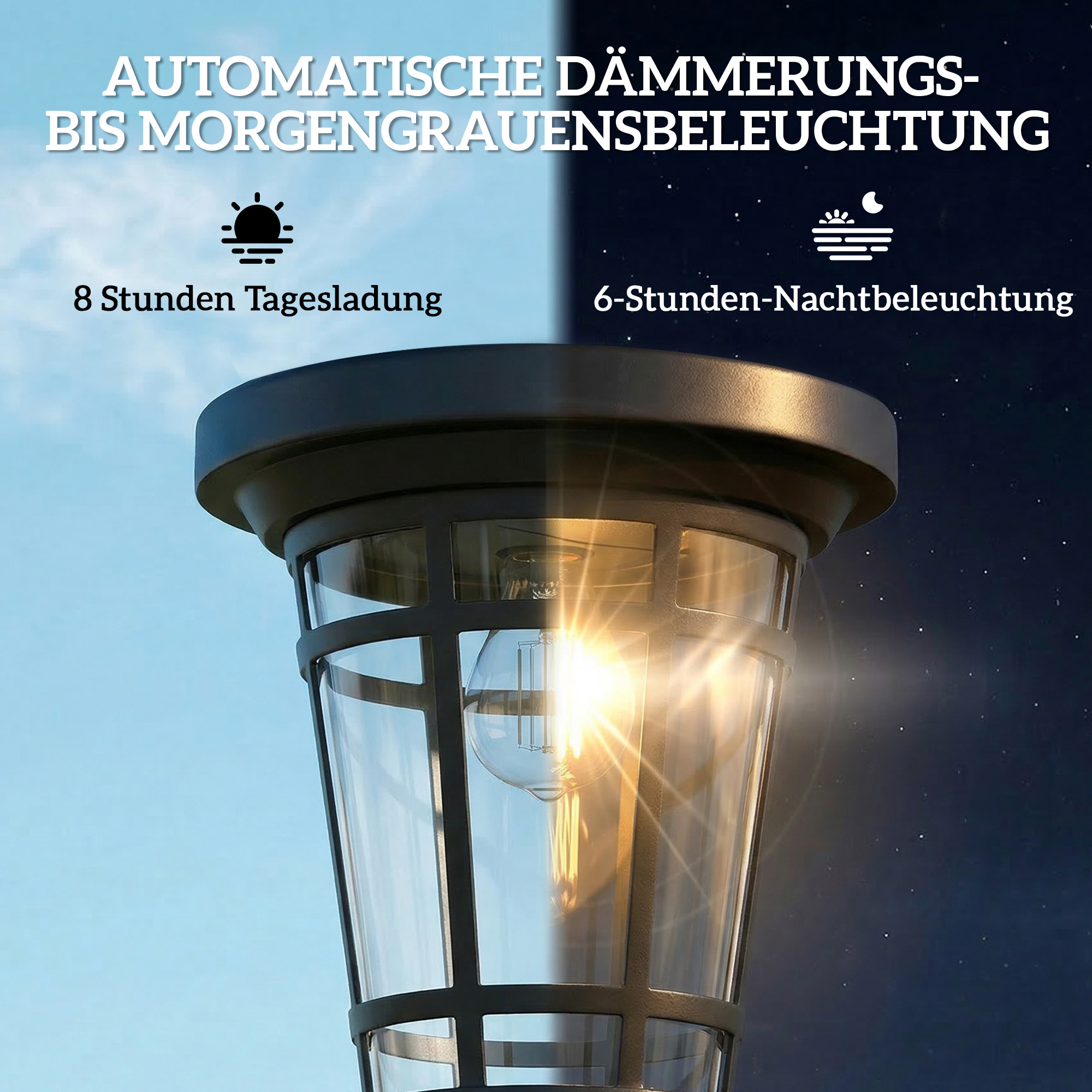 Solar Laterne 2er-Set Stehleuchte 180cm Höhenverstellbar mit 2 Helligkeitsmodi Lichtsensor Schalter, IP44