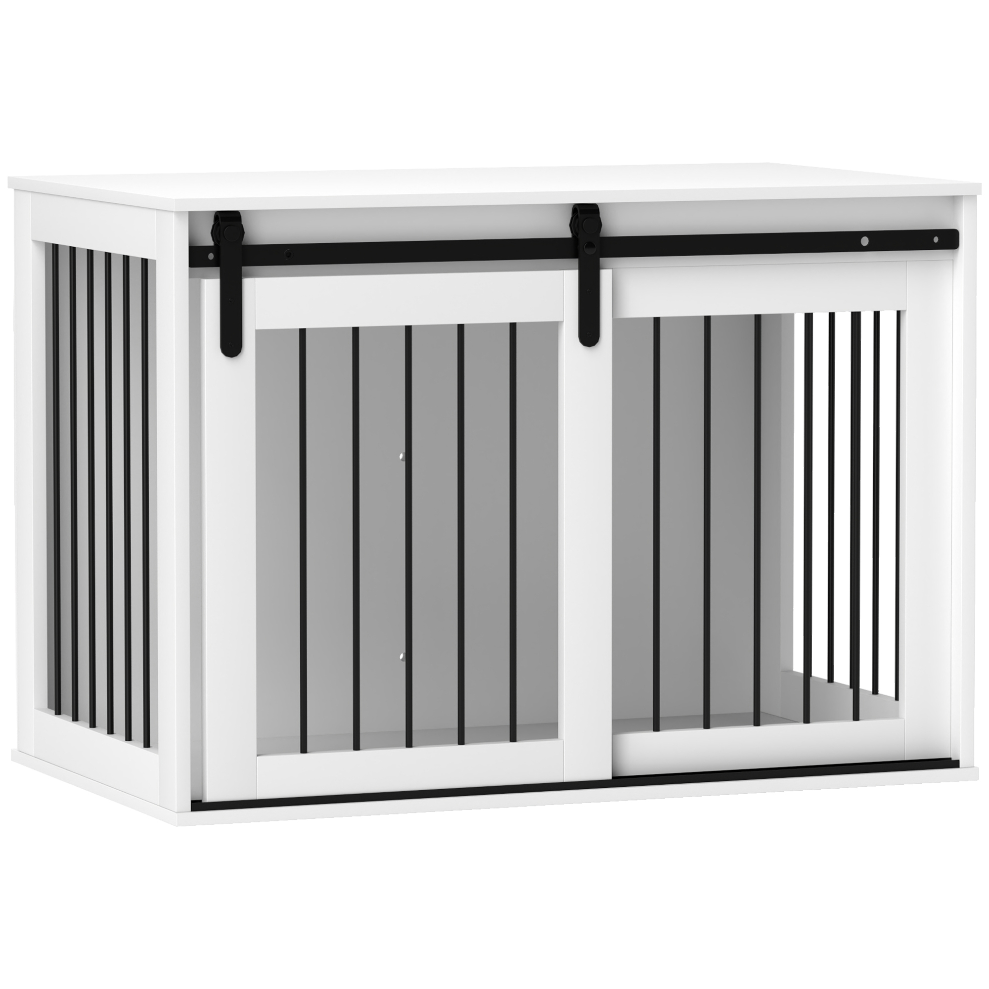 Hundebox mit Schiebetür, Belüftung, Spanplatte und Stahl, 98 x 58 x 61 cm, Walnuss Hundebox mit Schiebetür, Belüftung, Spanplatte und Stahl, 98 x 58 x 61 cm, Walnuss