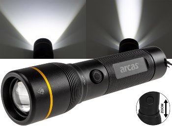 LED-Taschenlampe ARCAS mit Akku 20W, 2000lm, Zoom, Powerbankfunktion