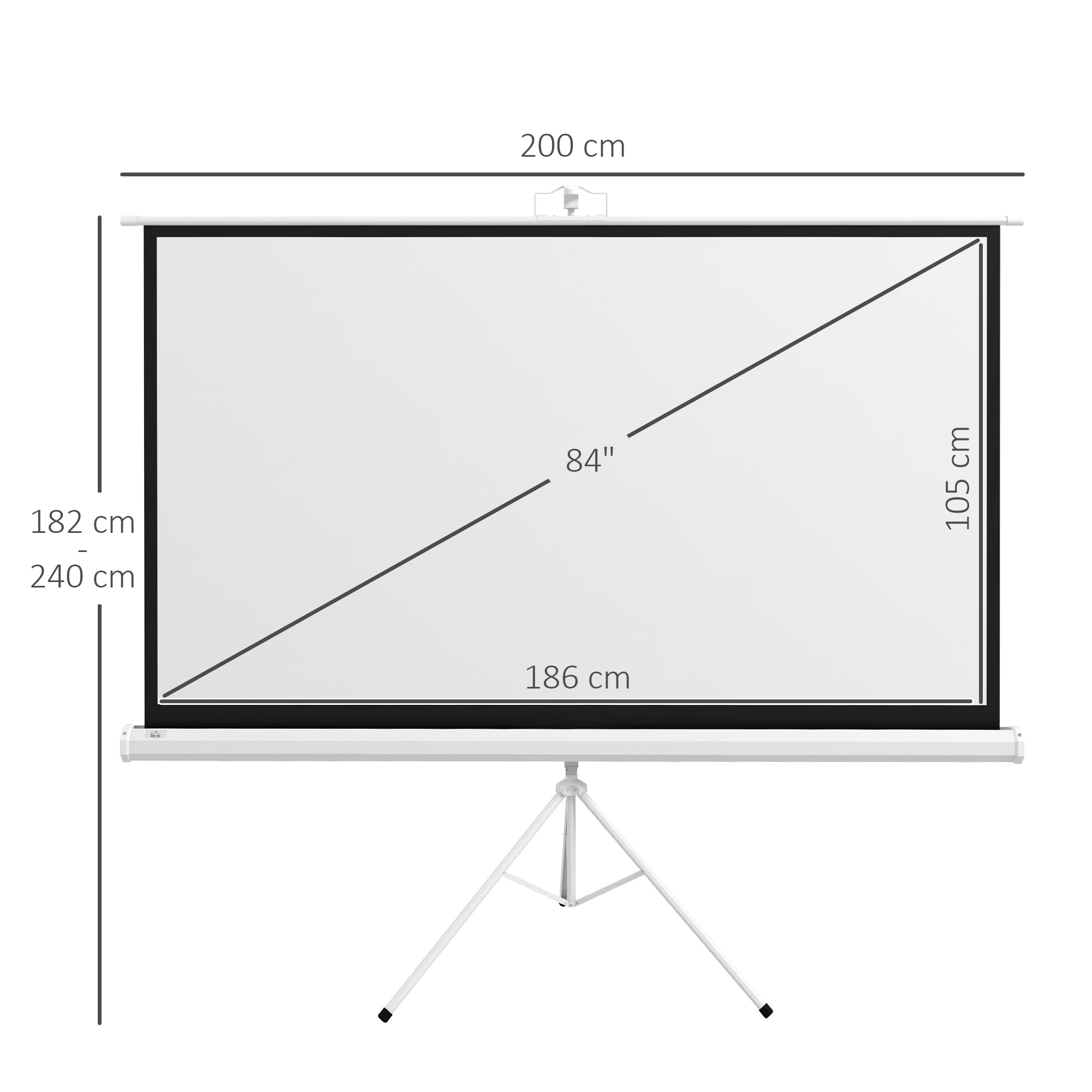 Beamer-Leinwand mit Stativ 186 x 105 cm 84 Zoll 16:9 HD 4K Rollo-Leinwand