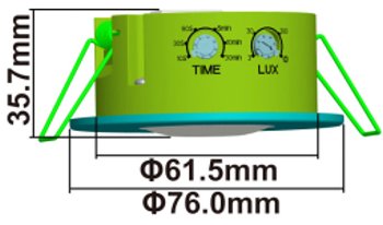 Decken-Einbau-Bewegungsmelder 360° IP65, PIR, LED geeignet, 8m Detektion, 76x36mm