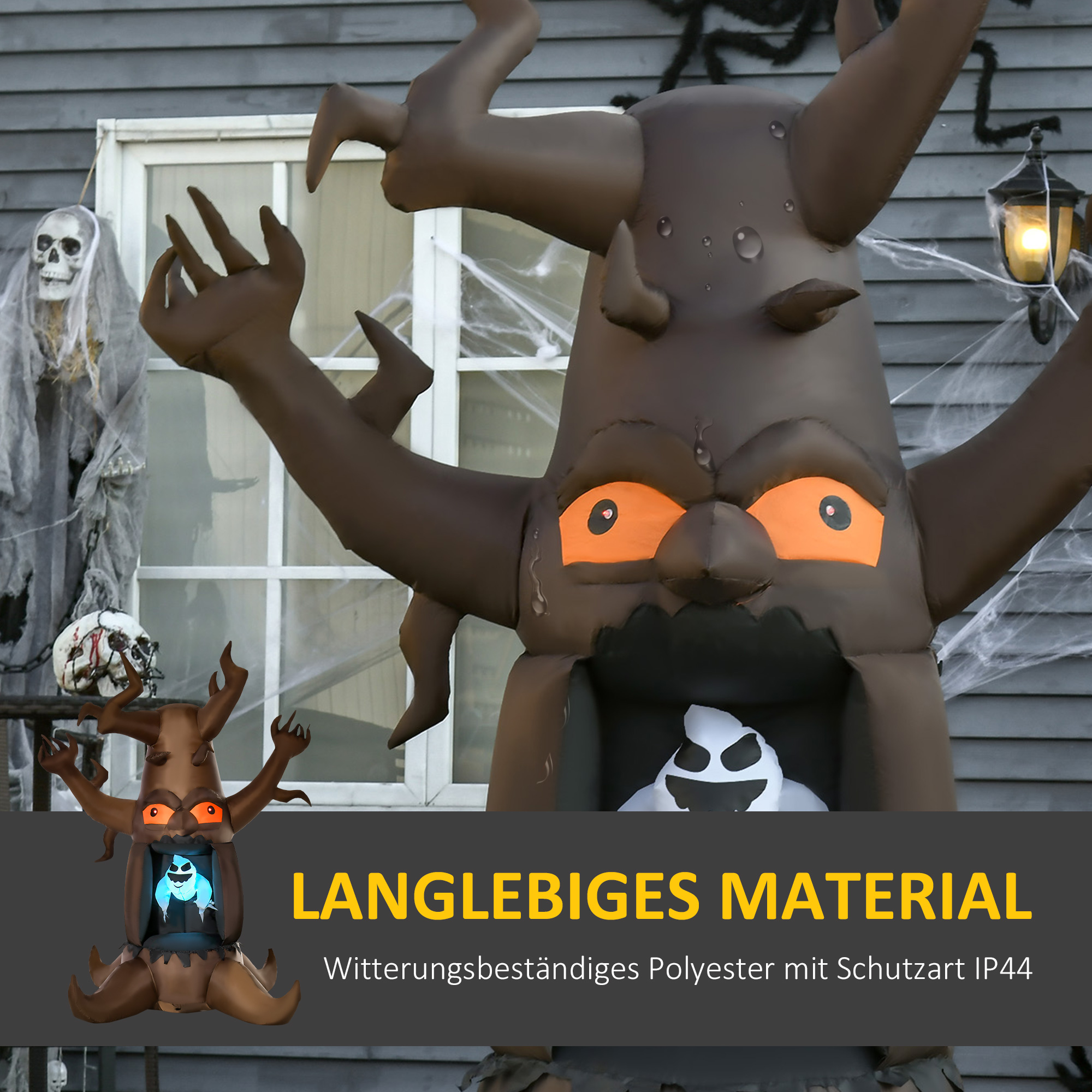 Aufblasbarer Halloween Baum Gespenst mit 3 Lichtern für den Garten Polyester Braun 180 x 140 x 240 cm