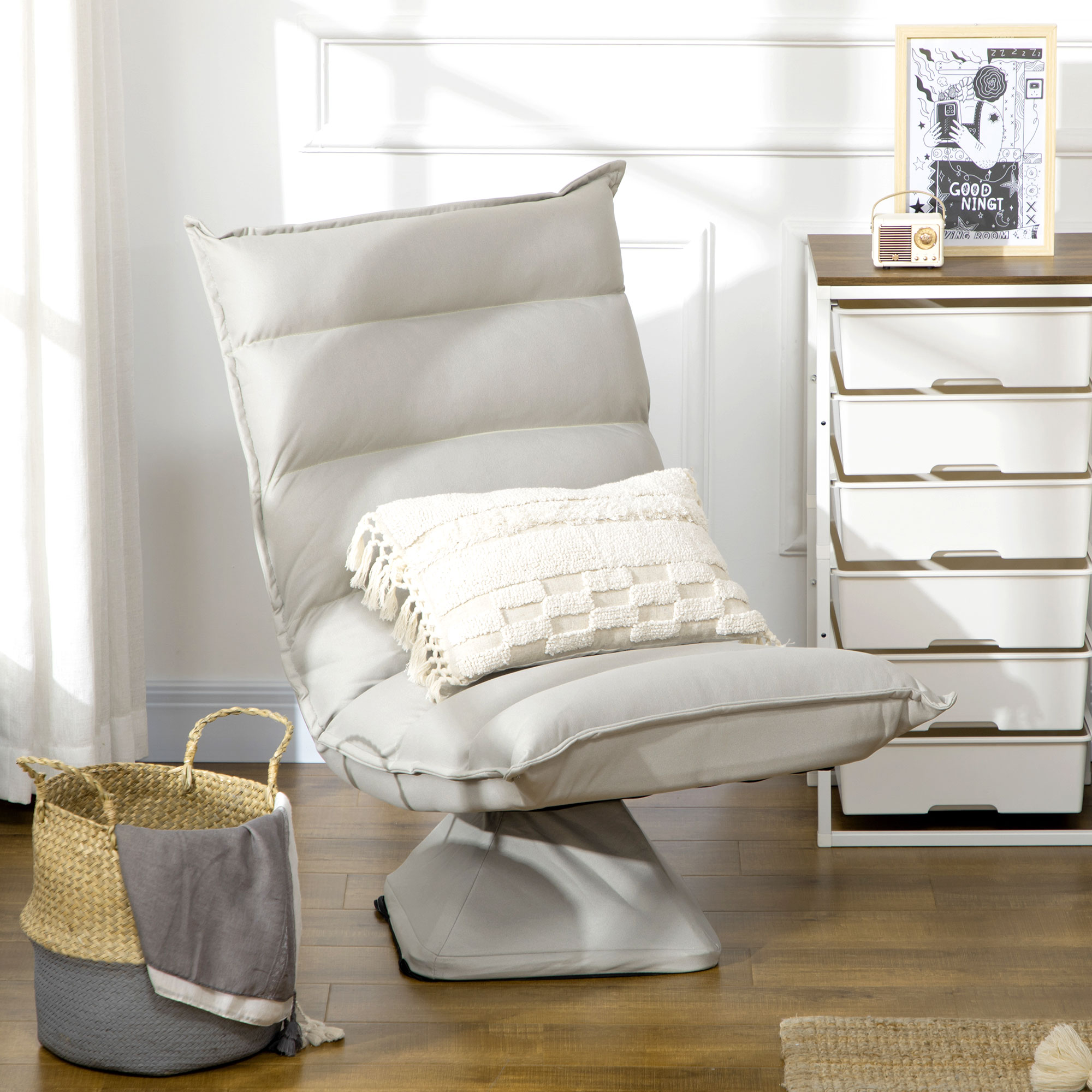 Sessel, drehbar, neigbare Rücklehne, Lederoptik, Stahlrahmen, hellgrau, 62 x 70 x 95 cm