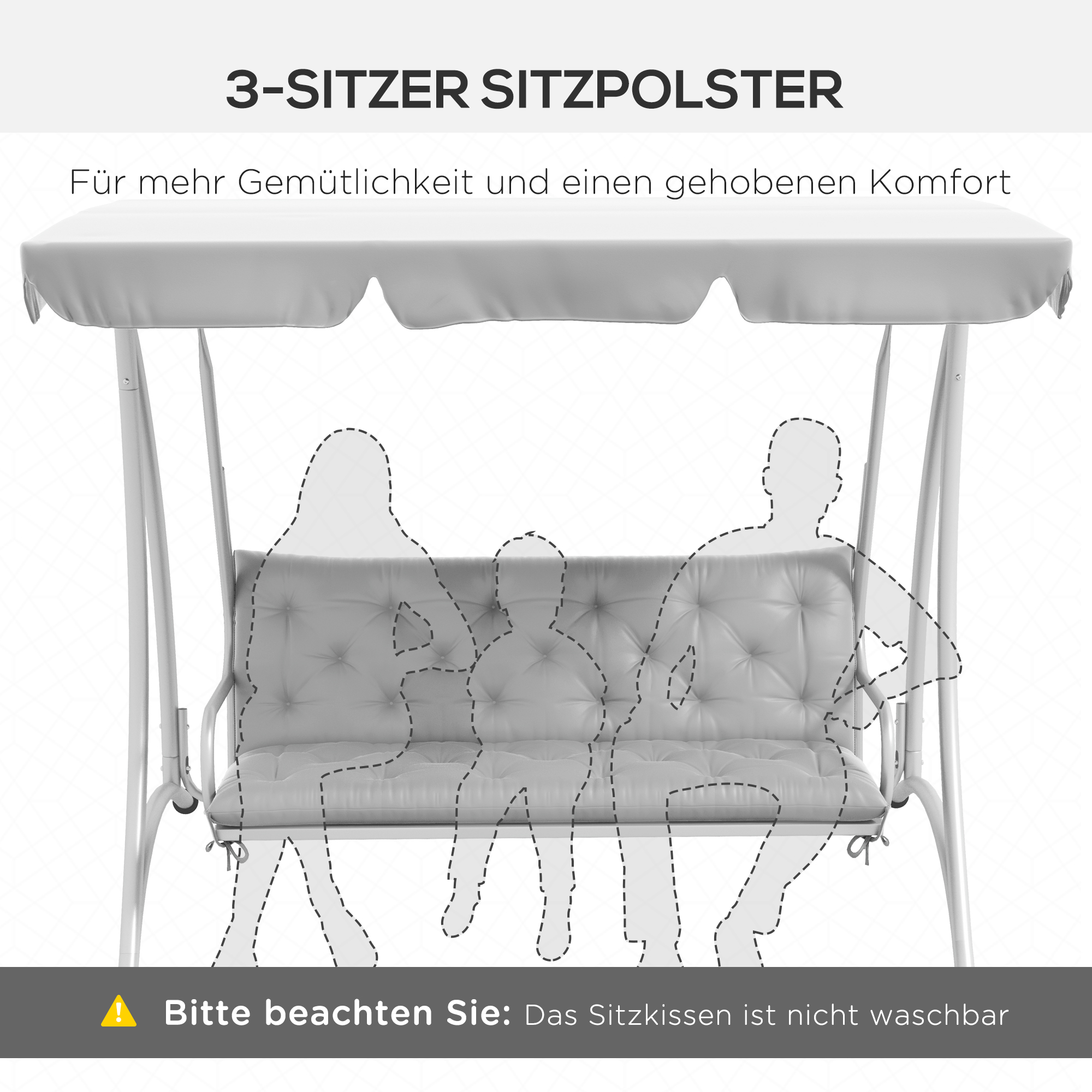 3 Sitzer Bankauflage 150x98x8 cm Bankkissen mit Bändern, Bankpolster für Gartenmöbel Hollywoodschaukel, Hellgrau