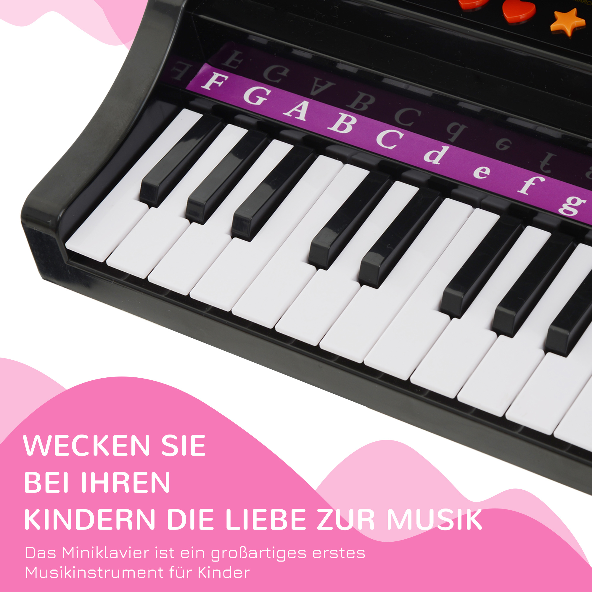 Keyboard Kinder mit 37 Tasten, Hocker Klavier mit Mikrofon, LED-Lehrmodus, Aufnahme, Piano Musikinstrument für 3-6 Jahre Kinder Schwarz