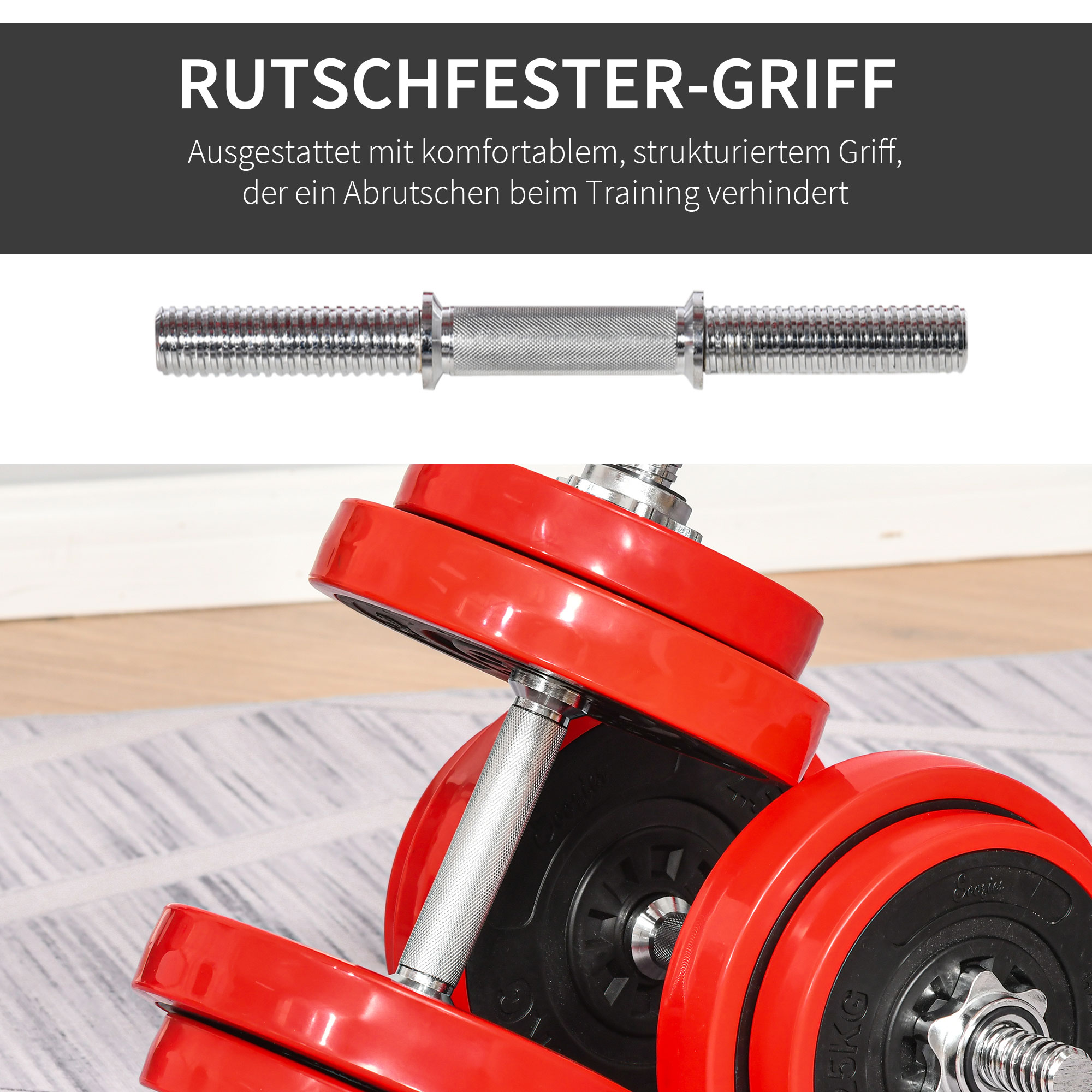 Hantelset 20/30KGS 2-IN-1 Hanteln&Langhanteln verstellbar Gewichtheben für Zuhause Fitness Muskel Rot+Schwarz 21,5 x 21,5 x 3,8 cm