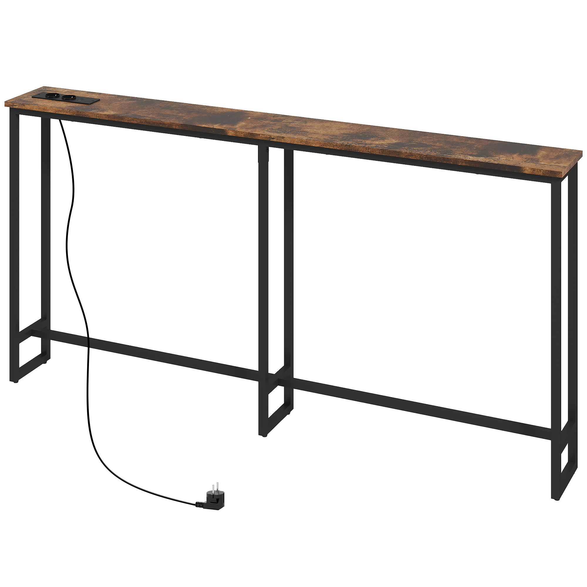 Schlanker Konsolentisch mit Ladestation, Industriestil, Stahlrahmen, Braun