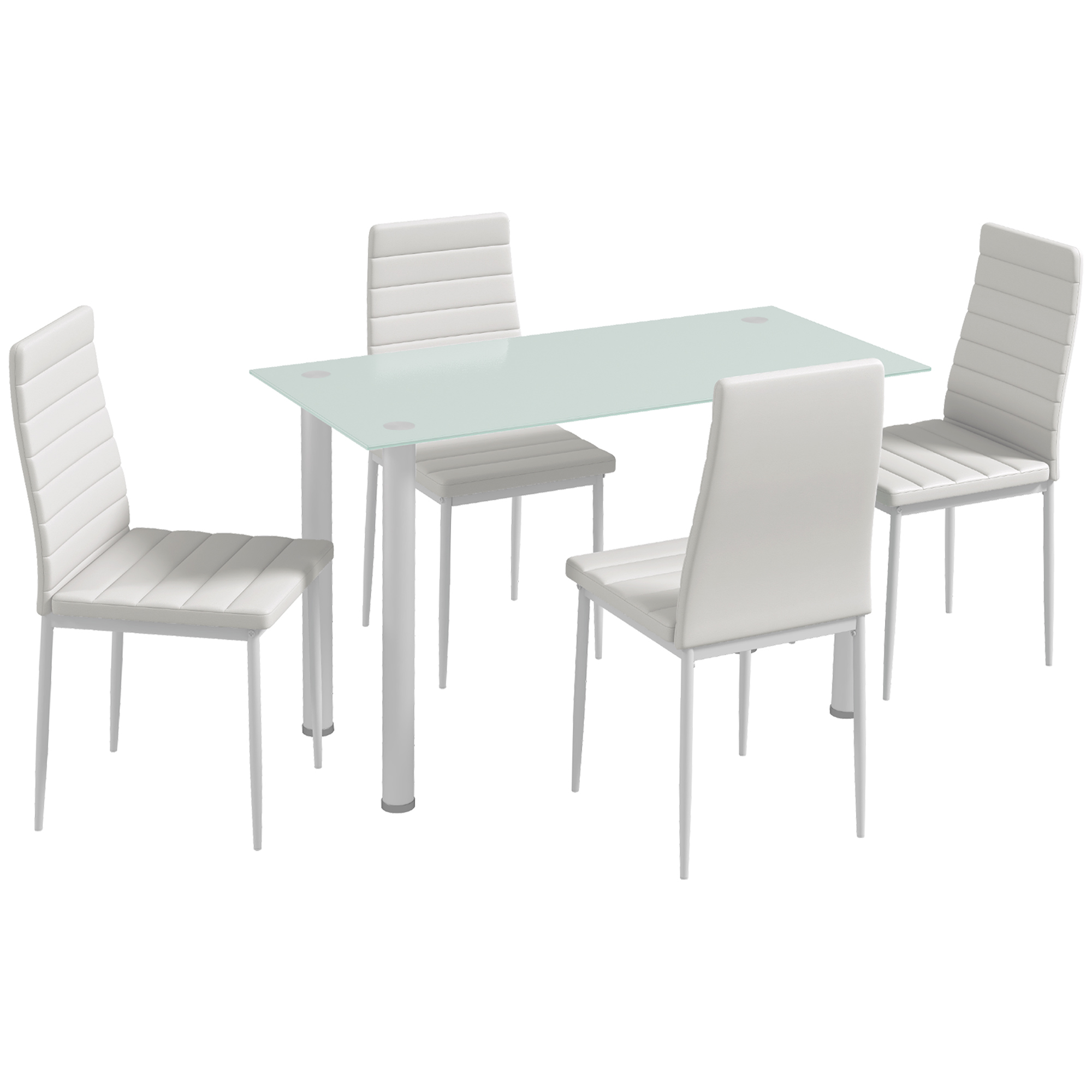 5-tlg, Essgruppe Sitzgruppe Esstisch mit 4 Stühlen, modernes Design, Glastisch, Weiß