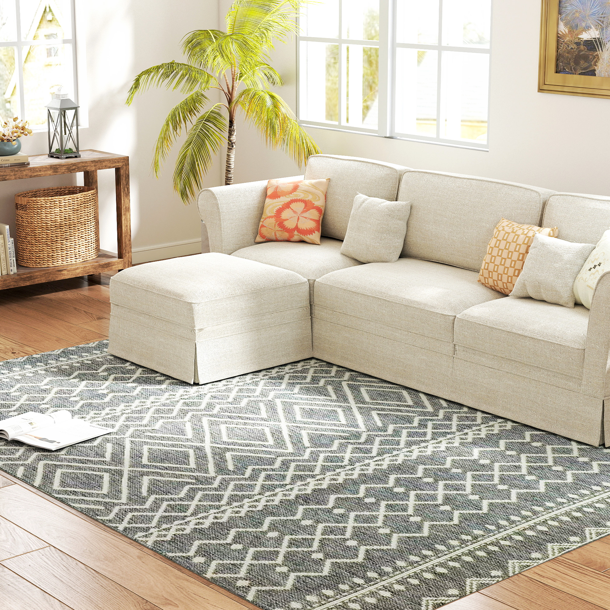 Teppich für drinnen und draußen, Boho-Design, leicht zu reinigen, Grau Teppich für drinnen und draußen, Boho-Design, leicht zu reinigen, Grau