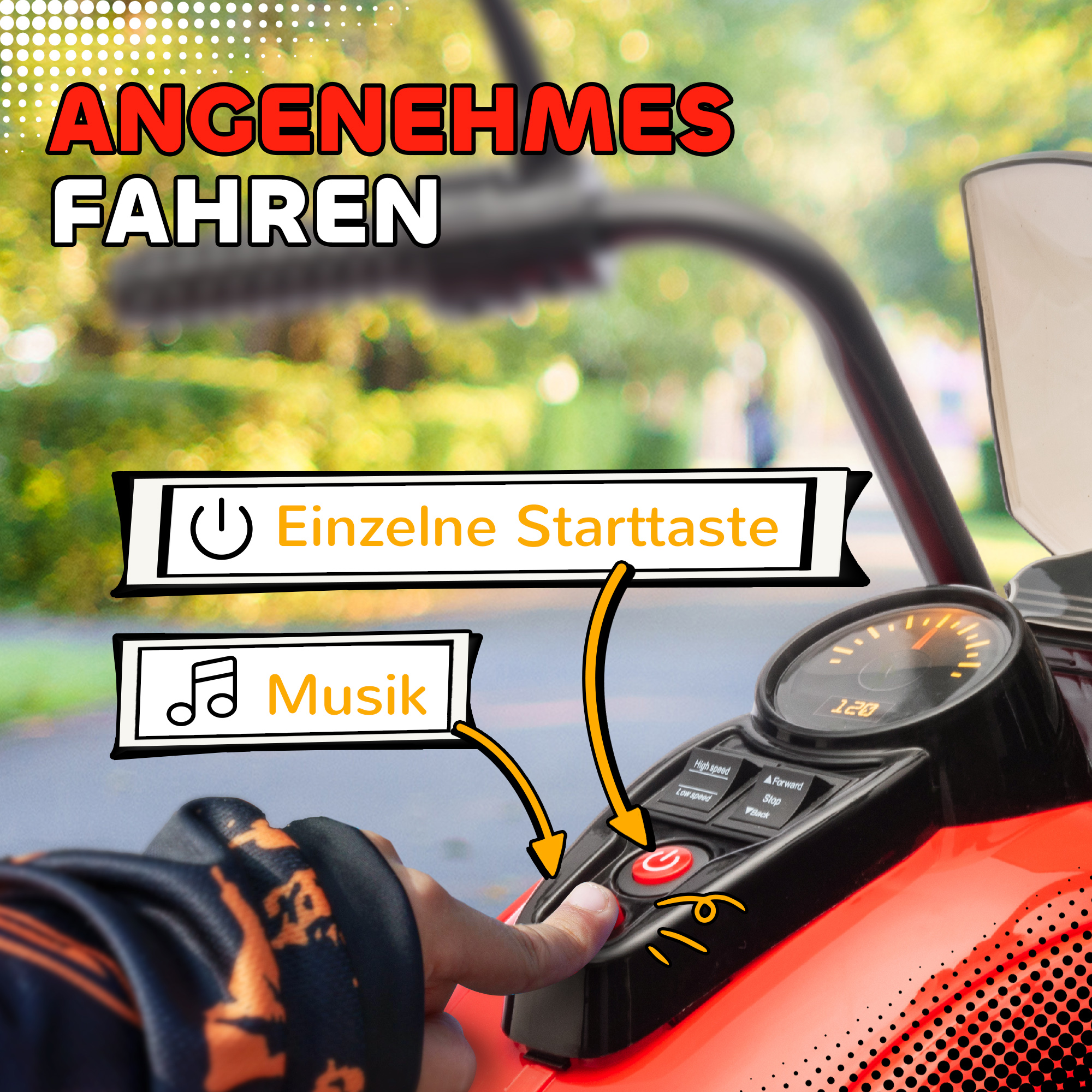 Elektro-Kinder-Motorrad, 3 Räder, 6V Batterie-Betrieb, Scheinwerfer, Musik, für Kinder im Alter von 3-6 Jahren, Rot