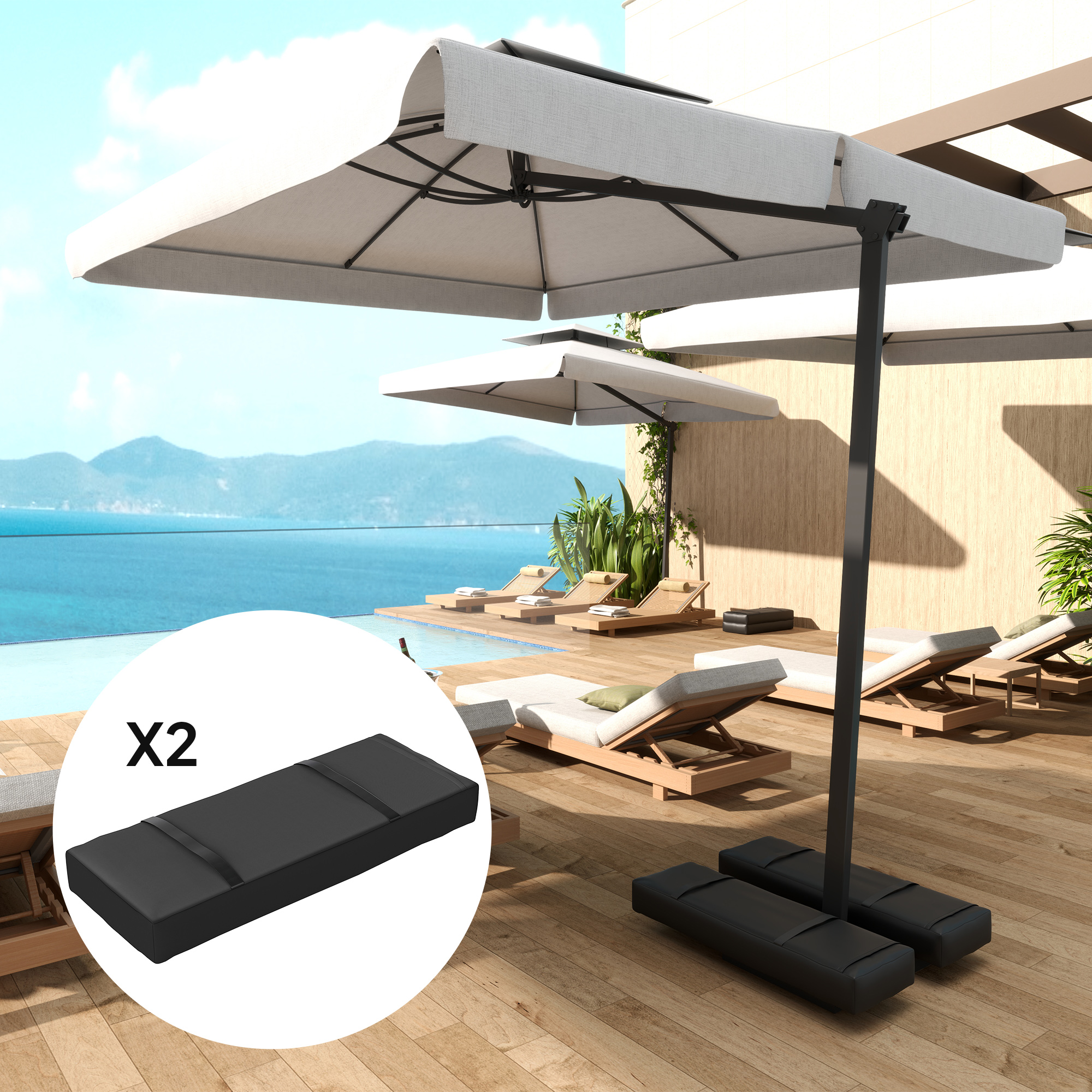 2er Set Sandsäcke für Sonnenschirm auffüllbare bis 25 kg Sandsack für Schirmständer 600D Oxford Schwarz