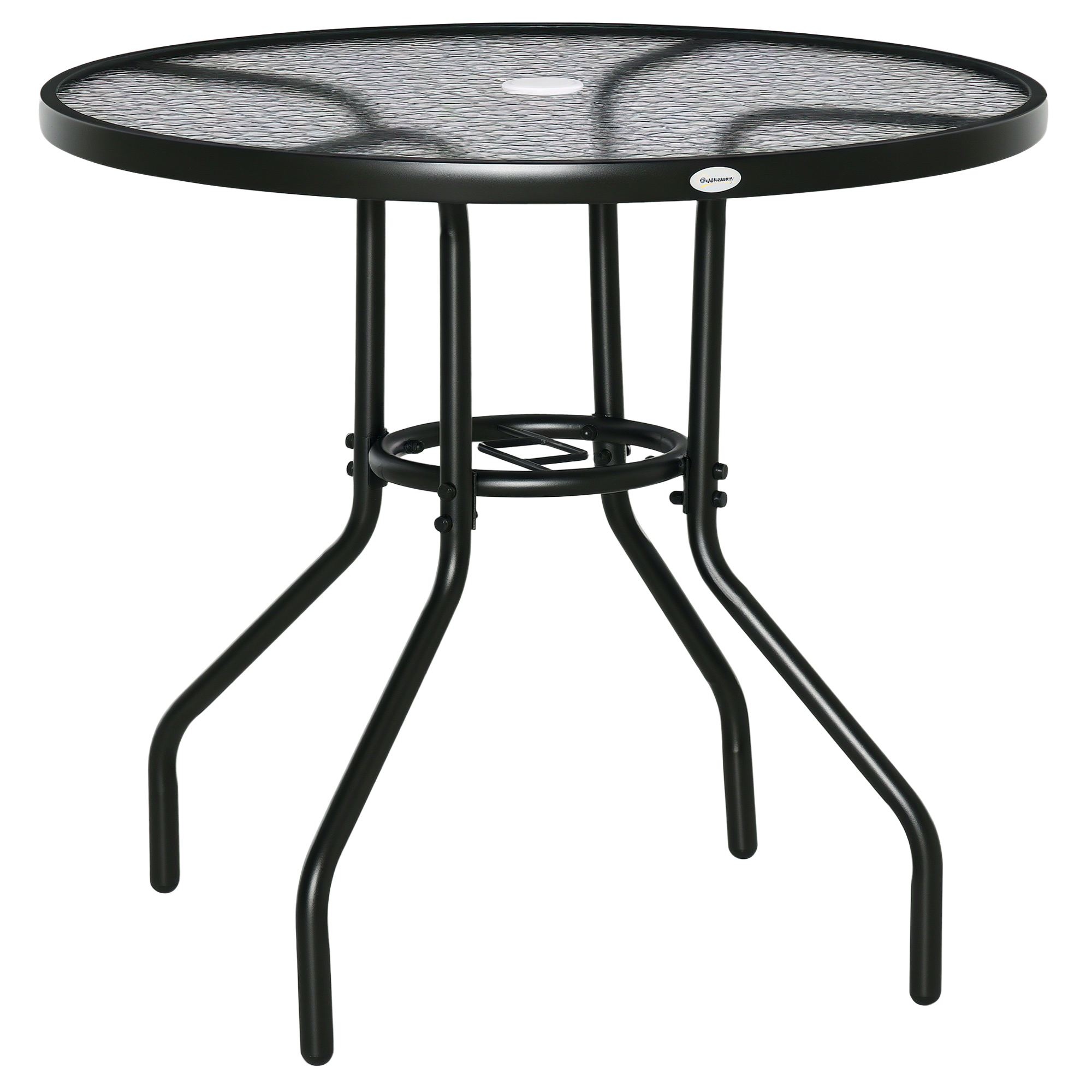 Gartentisch Garten Beistelltisch Gartenmöbel Balkontisch Bistrotisch mit Schirmloch Hartglas + Metall Schwarz Ø80 x 72 cm