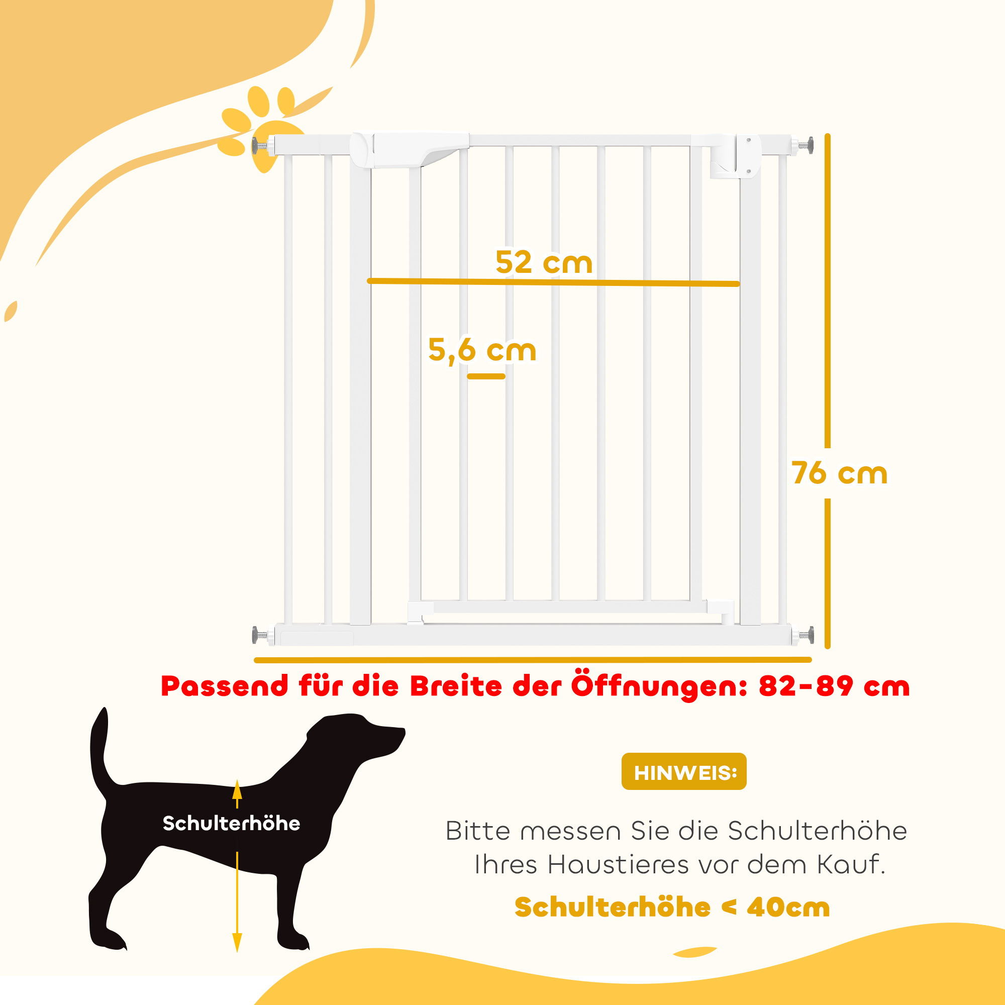 Treppenschutzgitter Absperrgitter ohne Bohren mit automatische Schließung für Kinder Küche Treppe 76-89 x 76 cm Weiß