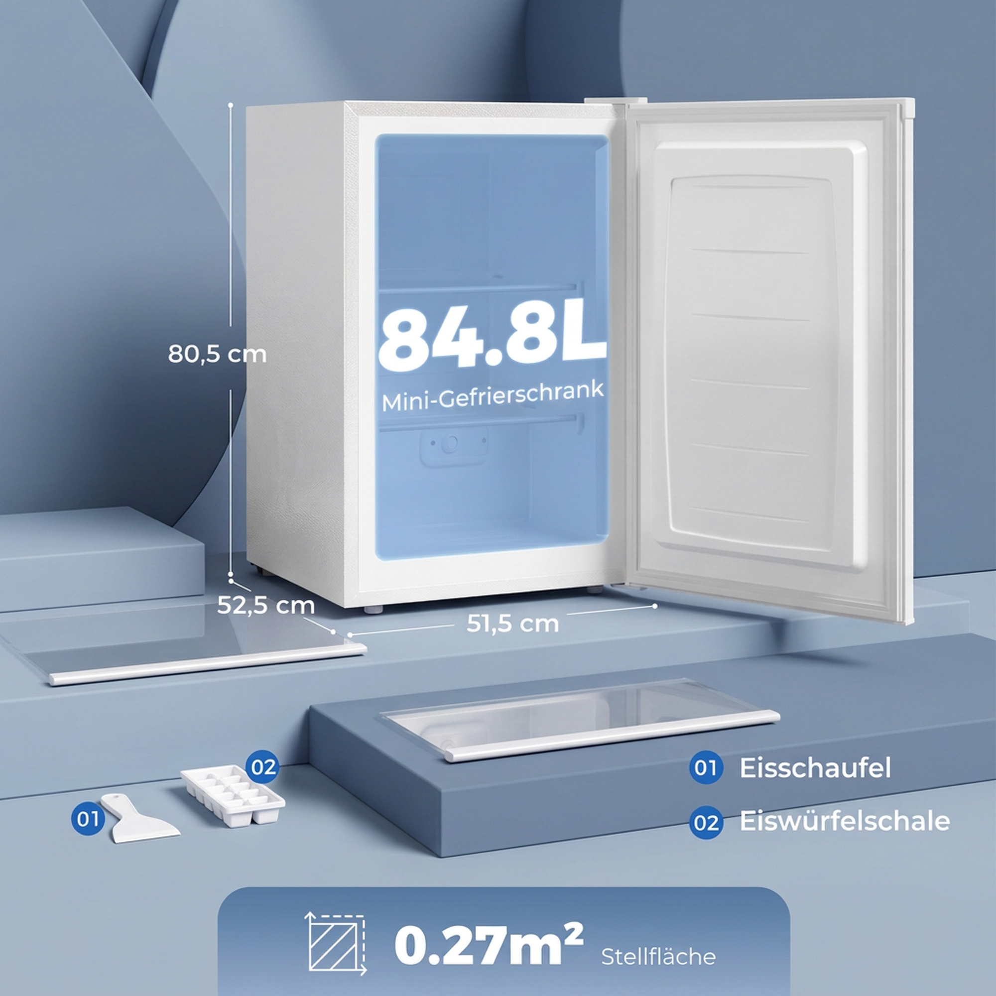 Mini-Gefrierschrank 85 L, kompakter Stand-Gefrierschrank mit wechselbarem Türanschlag und einstellbarer Temperatur, Weiß