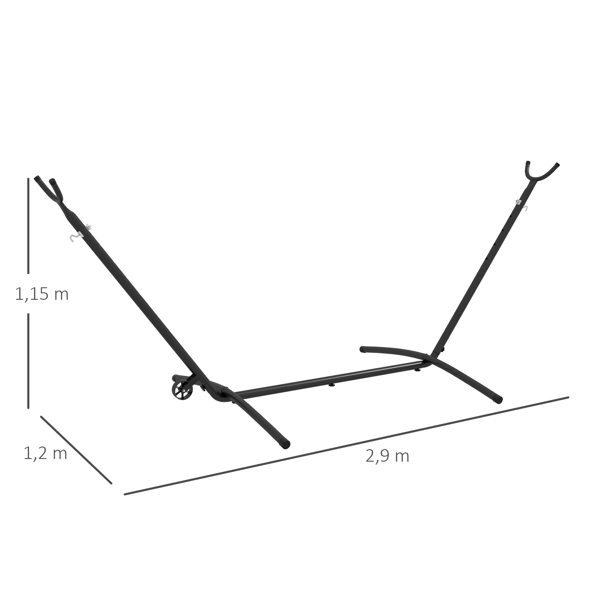 Hängemattenständer Hängemattengestell, wetterbeständig, größenverstellbar, 290 cm x 120 cm x 115 cm, Schwarz