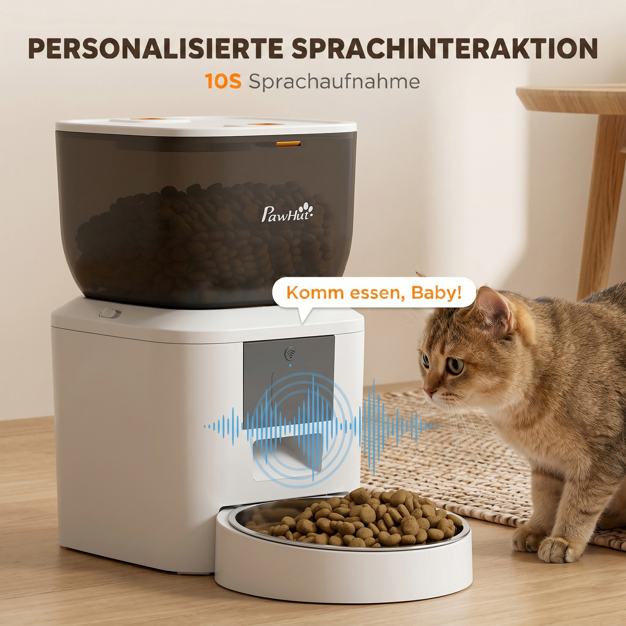 automatischer Katzenfutterautomat, WLAN, 4l, App-Steuerung, 1–10 Mahlzeiten, 10s Futterruf