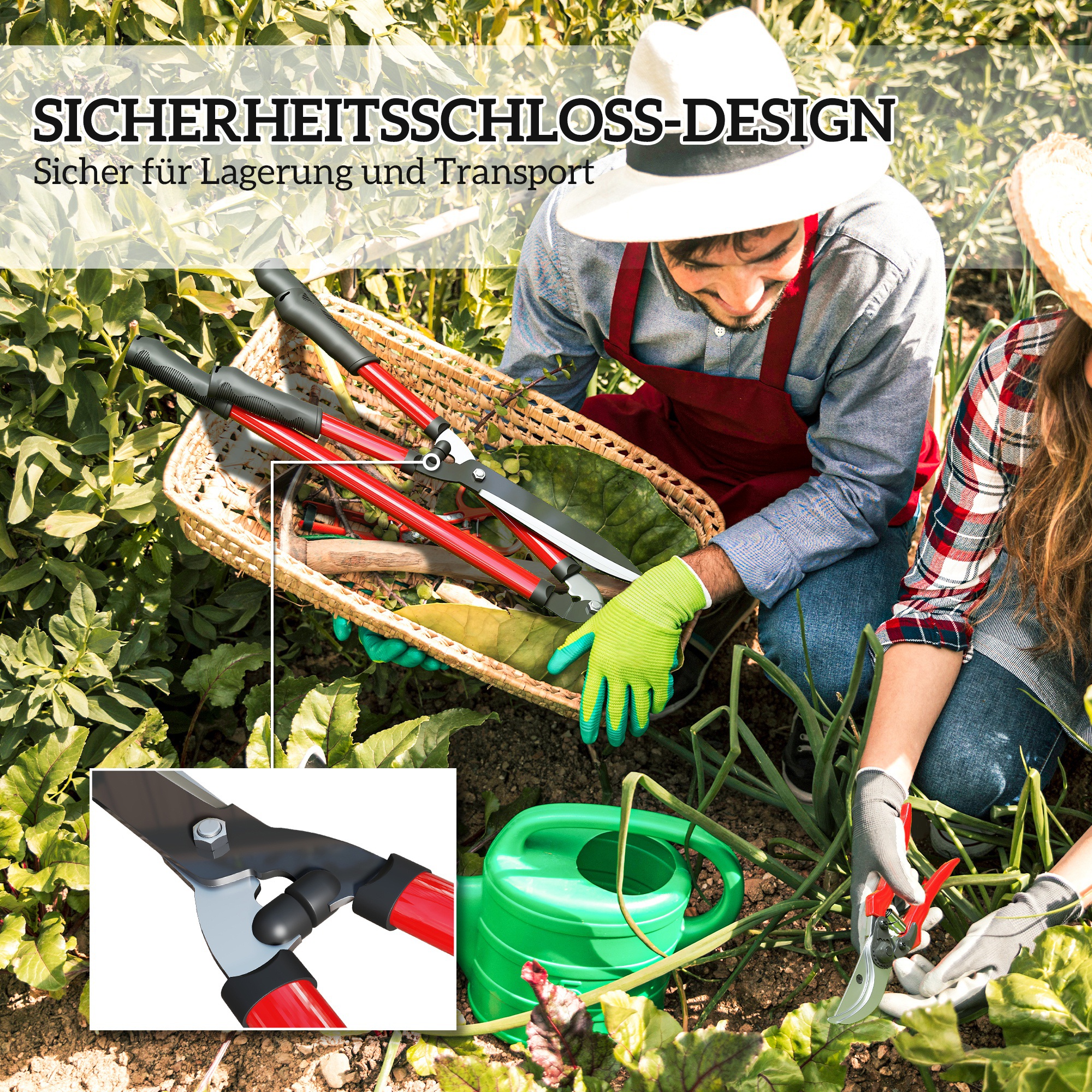 Heckenschere Set 3-teilig Gartenschere Astschere mit Stahlklingen, Griff