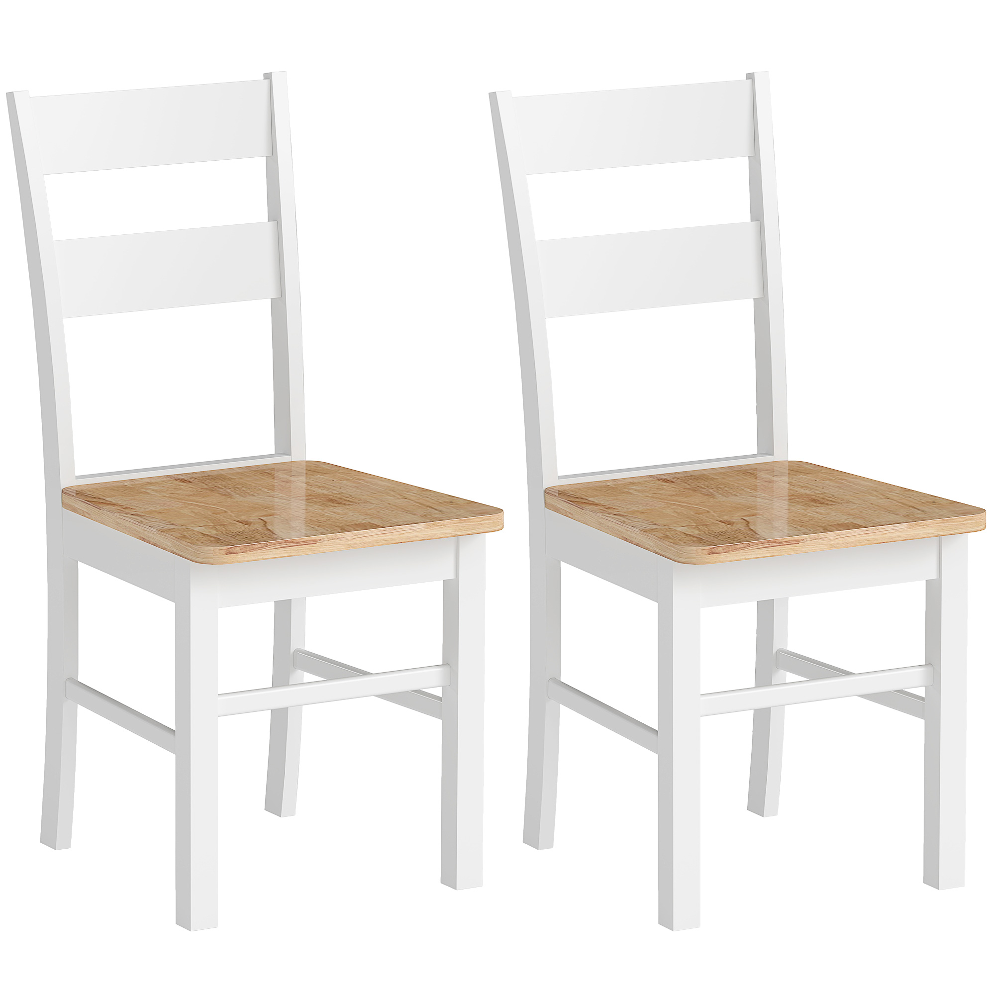 2er-Set Küchenstühle, Kautschukholz, gebogene Sprossenlehne, Weiß