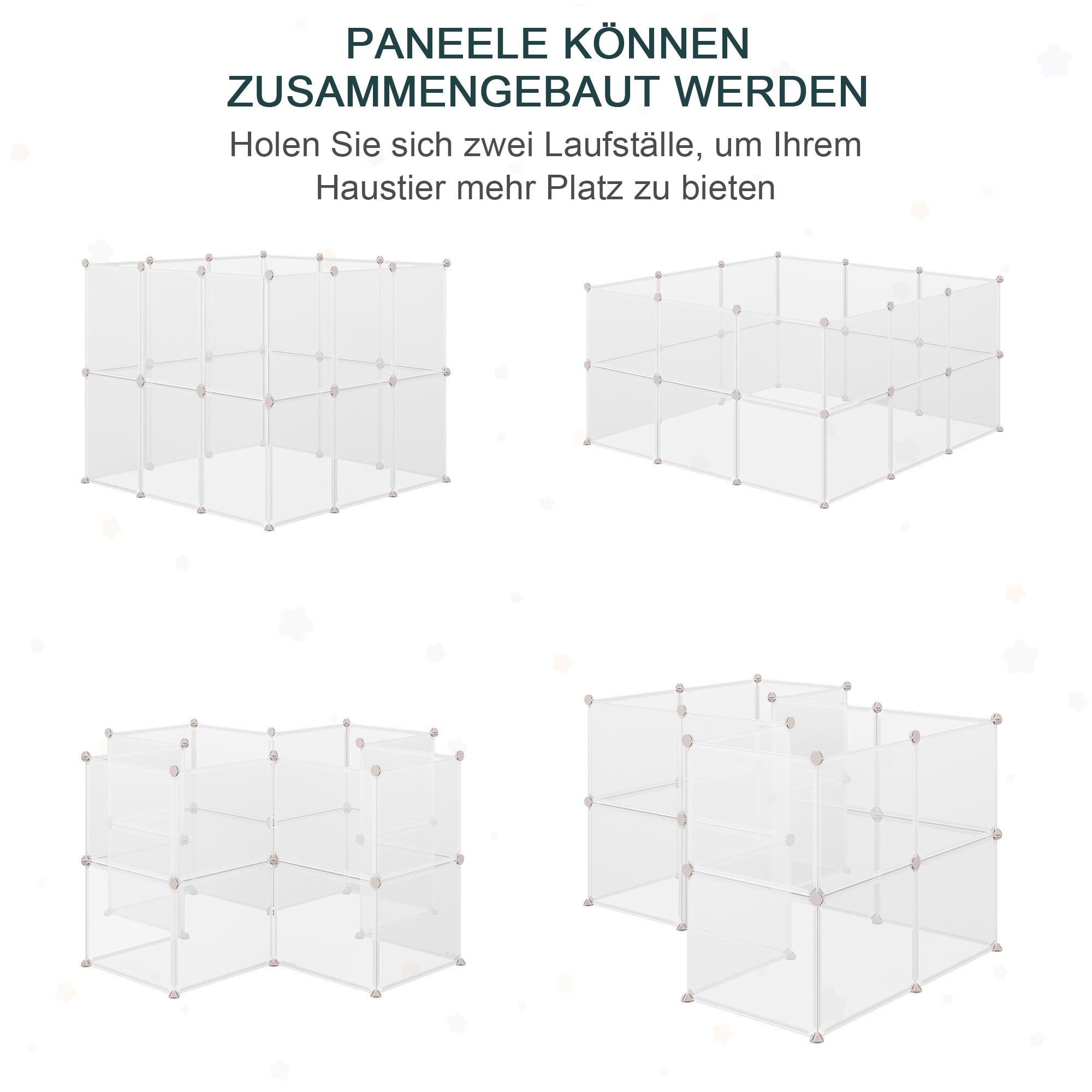 Freilaufgehege Laufgitter DIY Freigehege Gittergehege Absperrgitter Kleine Haustiere Laufstall für Innen 12 Platten Weiß Metall PP-Harz 105 x 105 x 45 cm