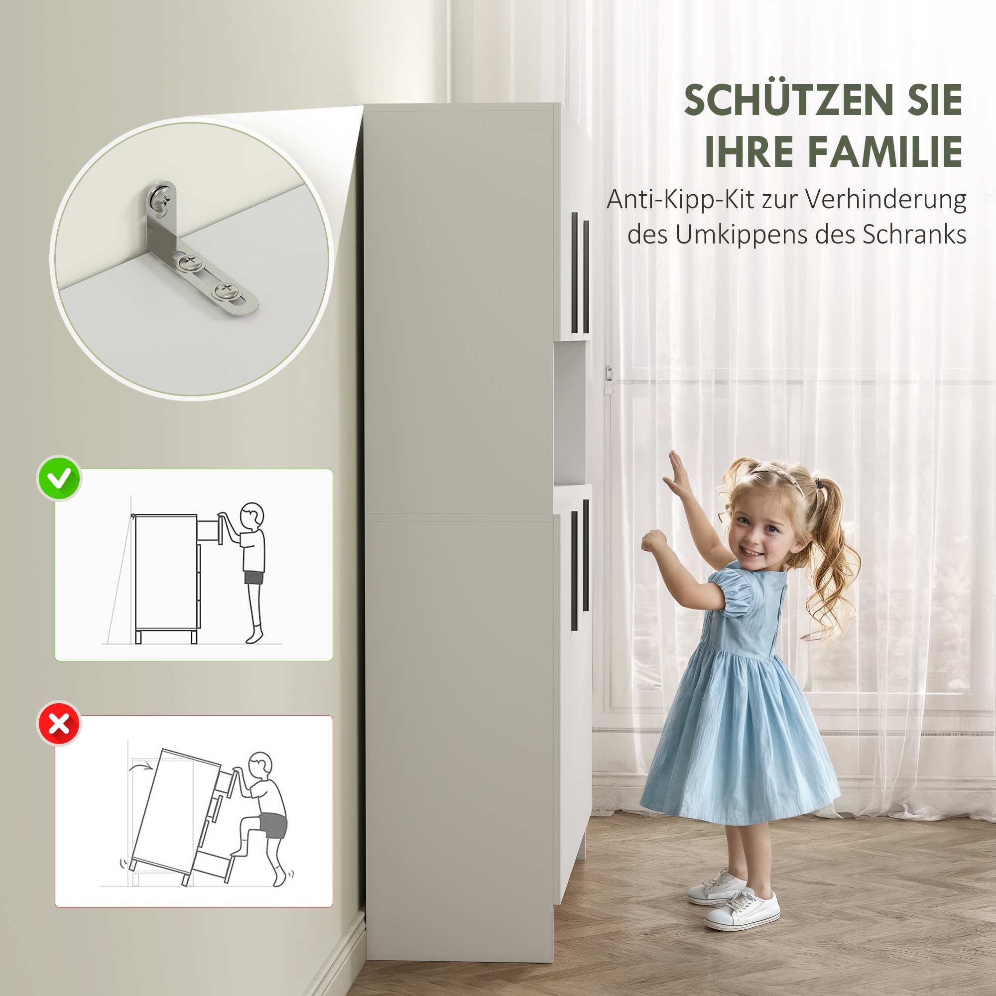 Küchenschrank, 4 Schränke, 6 Türen, 12 Scharniere, Arbeitsplatte, Spanplatte, Weiß