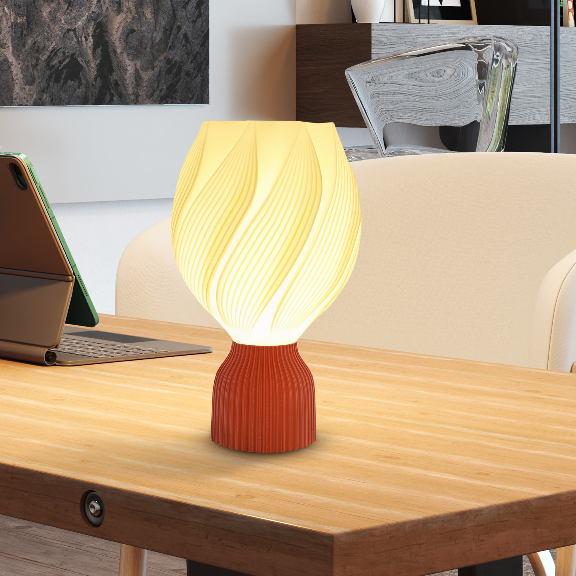 3D-gedruckte Lampe mit Blütenblattformen, Kunststoff, energieeffizient, Weiß