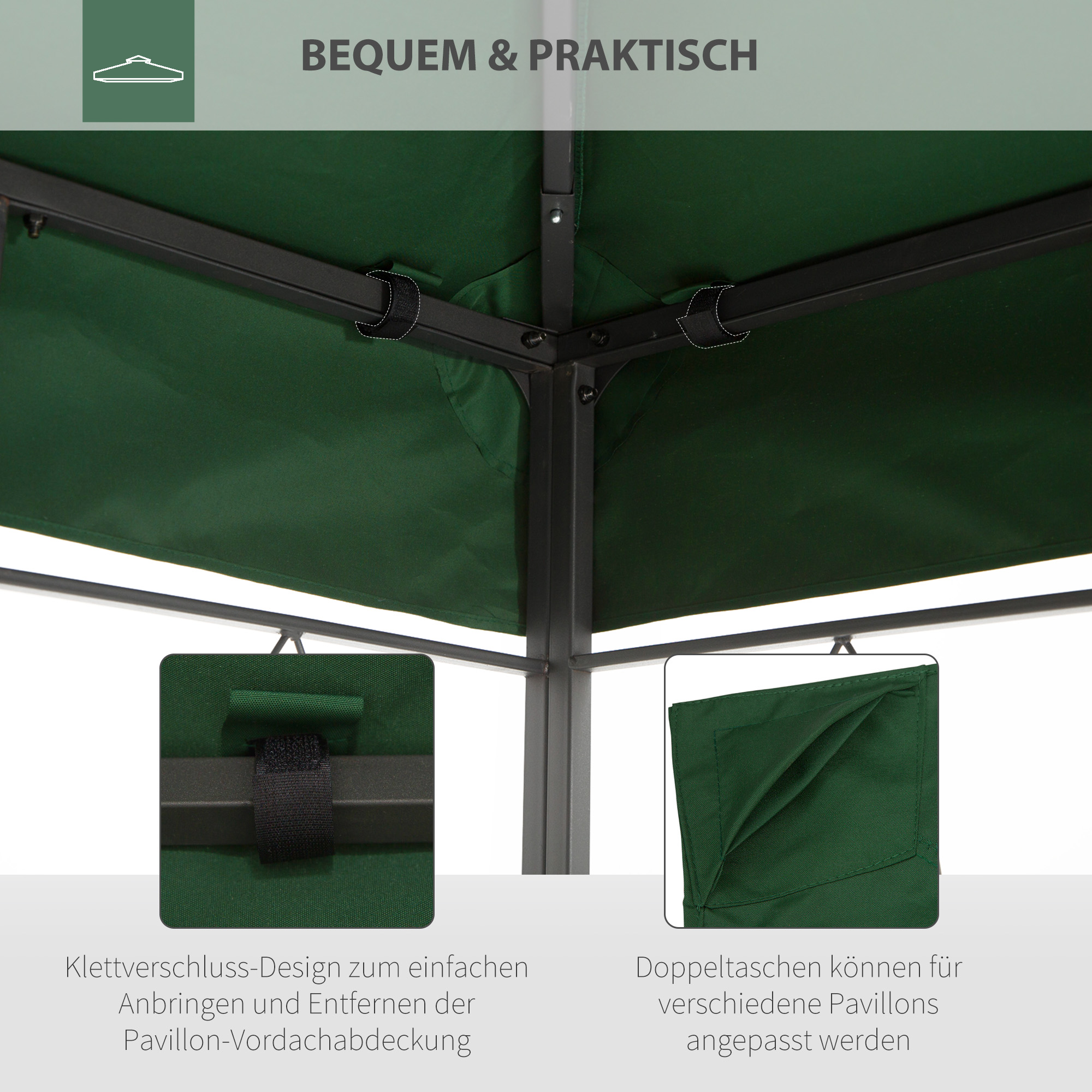 Ersatzdach für Metallpavillon 3x4m wasserabweisendPavillondach (Doppeldach) Ersatzbezug für Gartenpavillon Ersatzteile Polyester 180g/? Grün