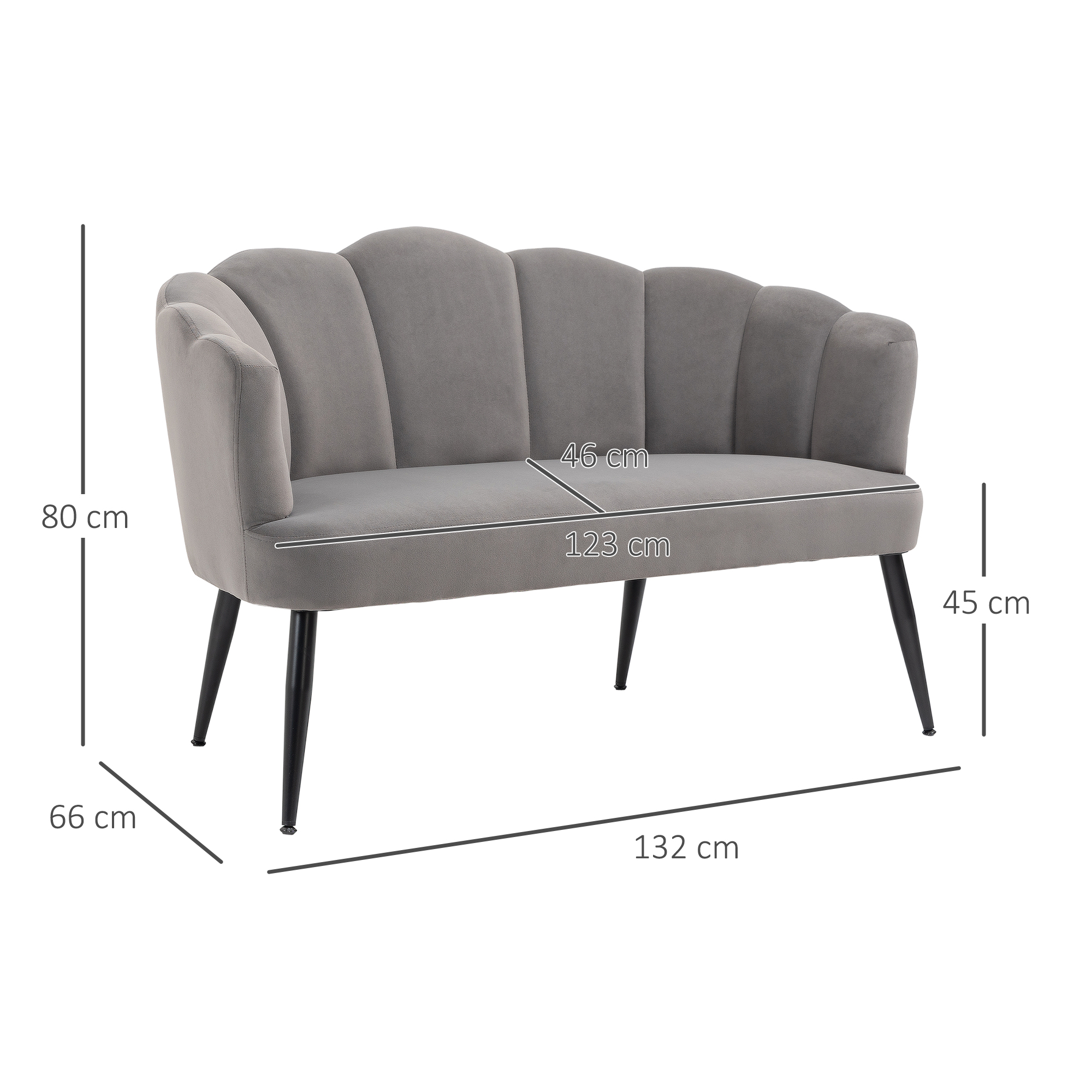 2-Sitzer-Sofa, Doppelsofa, Zweisitzer Loungesessel im Modern-Design, bis 160 kg belastbar, 132 x 66 x 80 cm, Grau