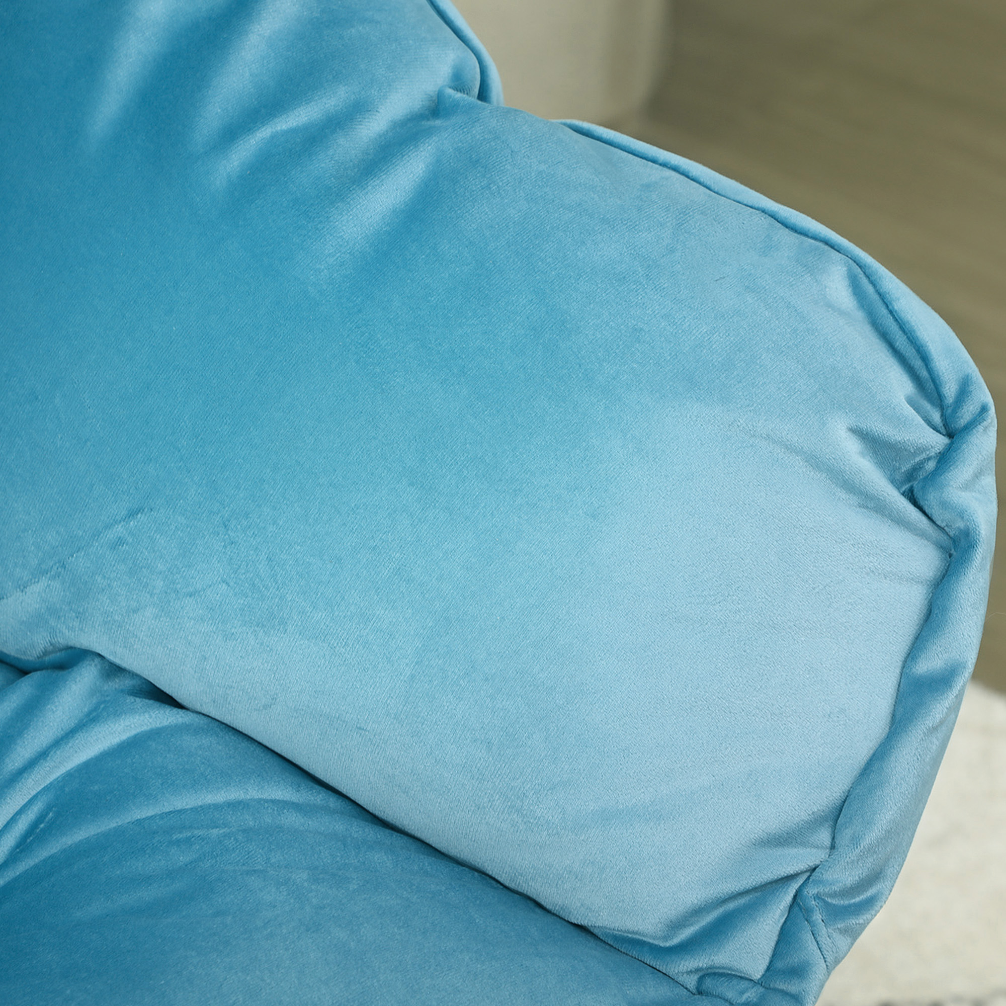 Moderner Akzentstuhl, Polsterstuhl mit Stahlbeinen und Seitentaschen, für Wohnzimmer, Schlafzimmer, Blau