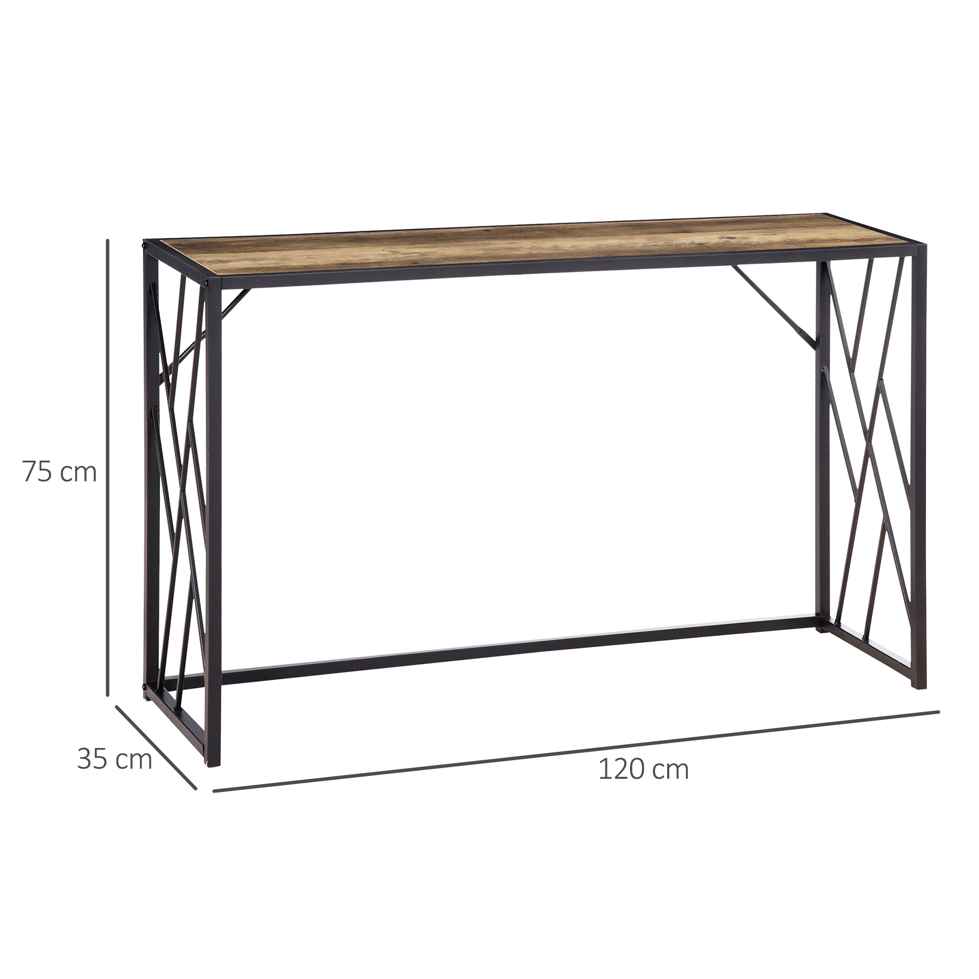 Konsole, Flurtisch, Industriedesign, stabiler Metallrahmen, 120 x 35 x 75 cm