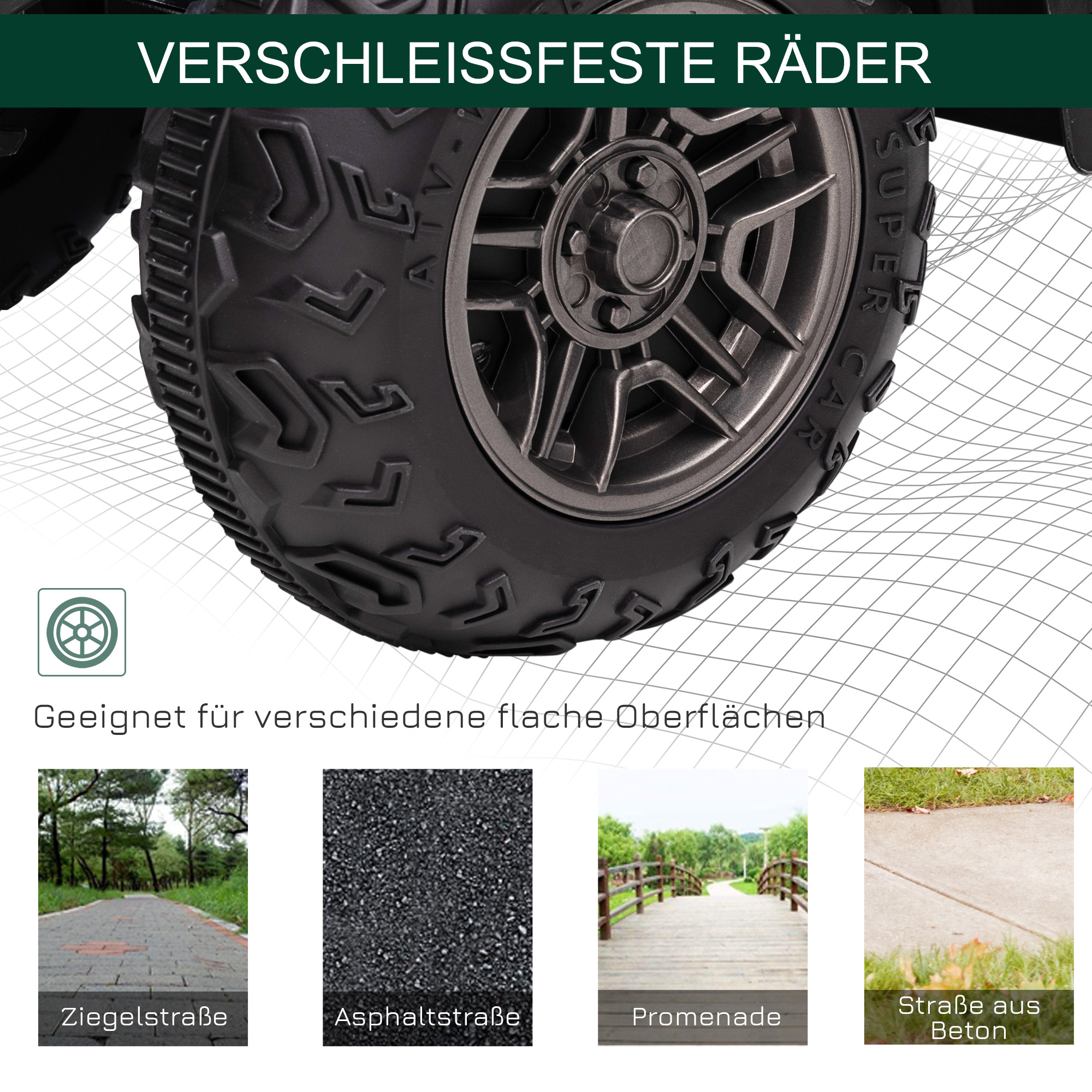 Kinder-Elektroquad, max. 4 km/h, ab 3 Jahren, LED-Scheinwerfer, Musikanschluss, schwarz+grün 88 x 45 x 50 cm