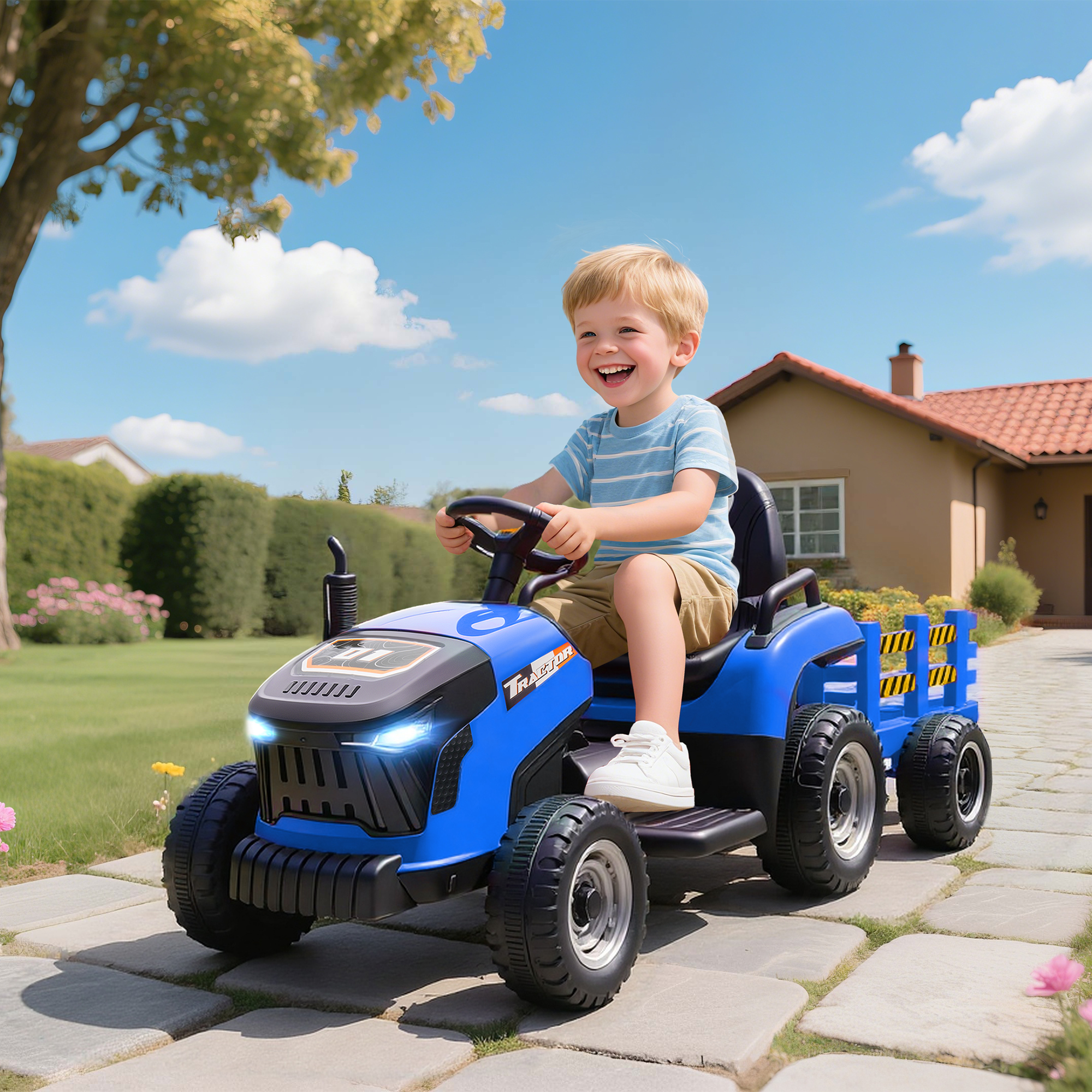 Kindertraktor, mit Fernbedienung, blau