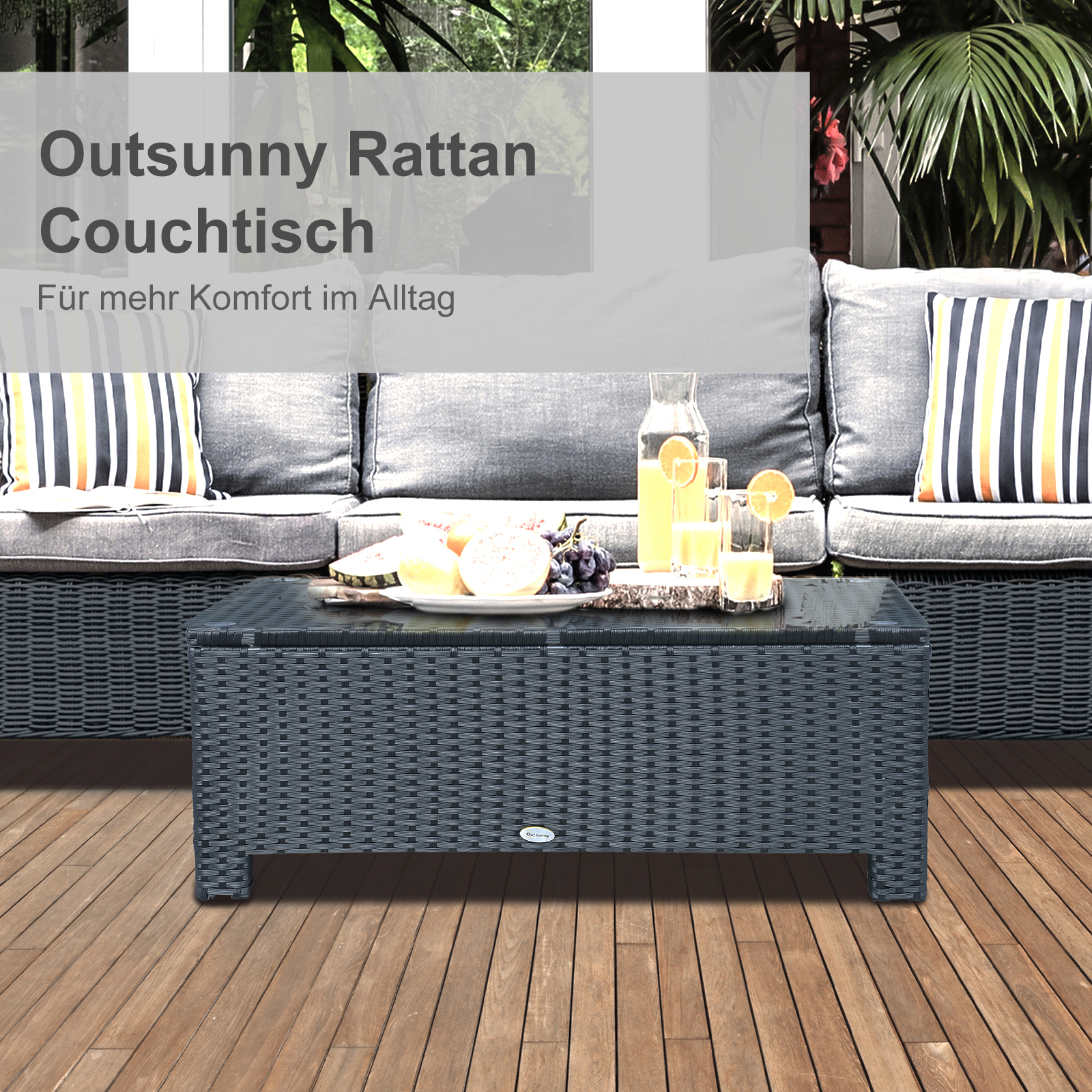Garten Beistelltisch Couchtisch Gartentisch Balkontisch Polyrattan Schwarz 85 x 50 x 39 cm