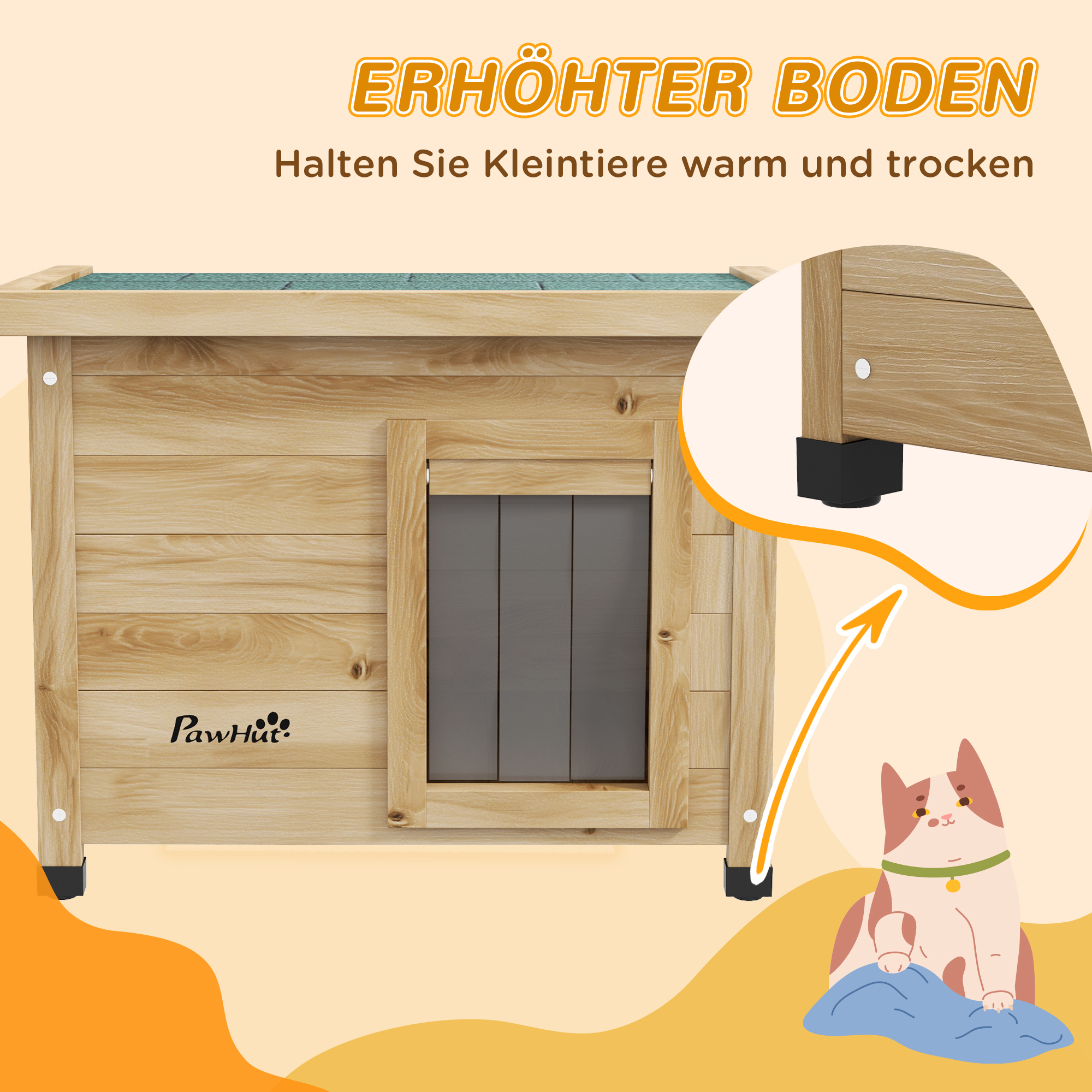 Katzenhaus Katzenhütte Katzenhöhle, wetterbeständig, Katze 6 kg, 57 cm x 45 cm x 43 cm, Natur