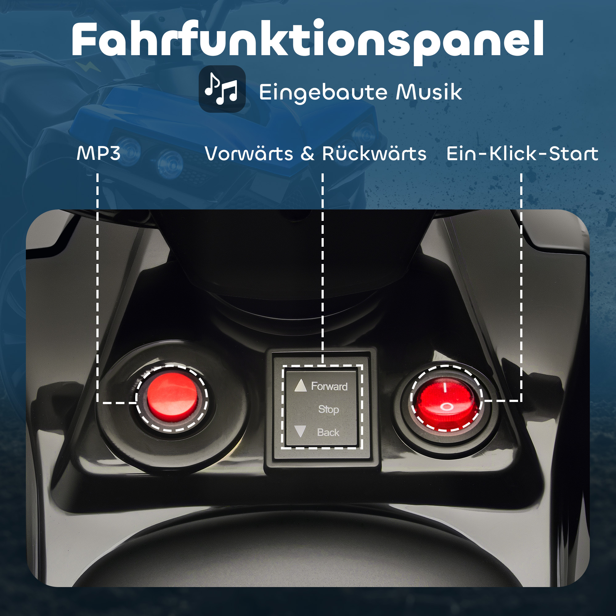 Kinder Quad Elektro 6V Kinderquad mit Vorwärts-, Rückwärtsfunktion, Musik, LED-Scheinwerfer Blau