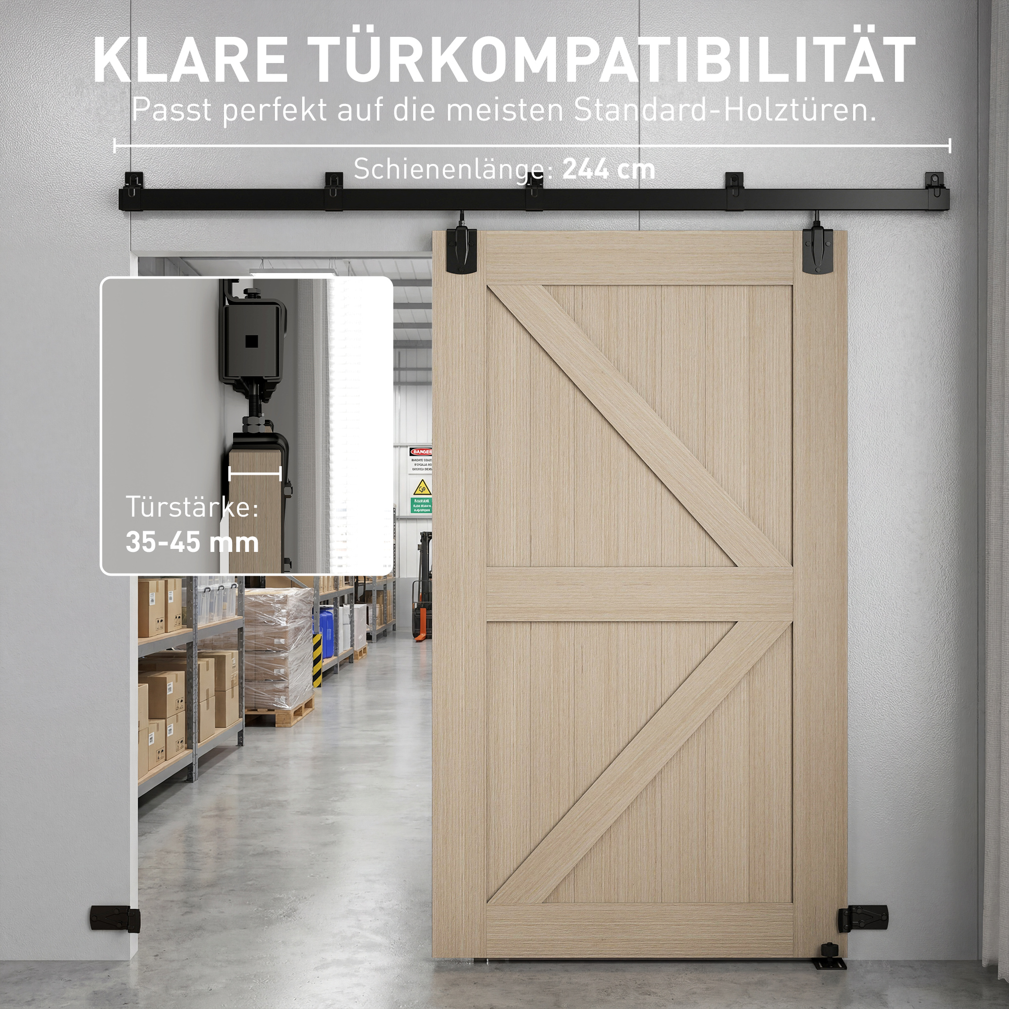 Schwerlast Schiebetür-Hardware-Set 244 cm Schwarz für Einzeltüren